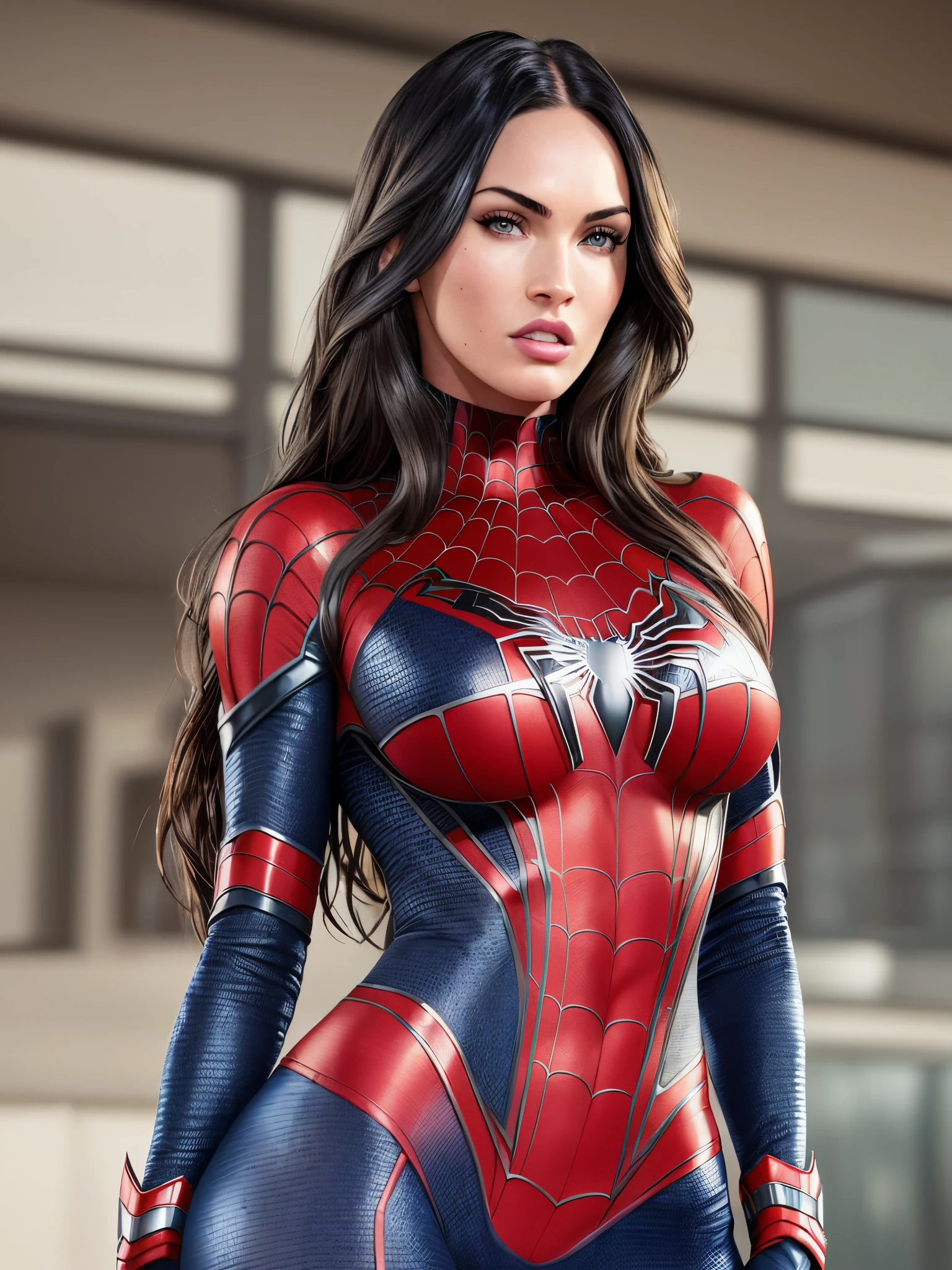 Megan Fox, en traje de Spider-man, sexy, realista, 8k` --auto --s2