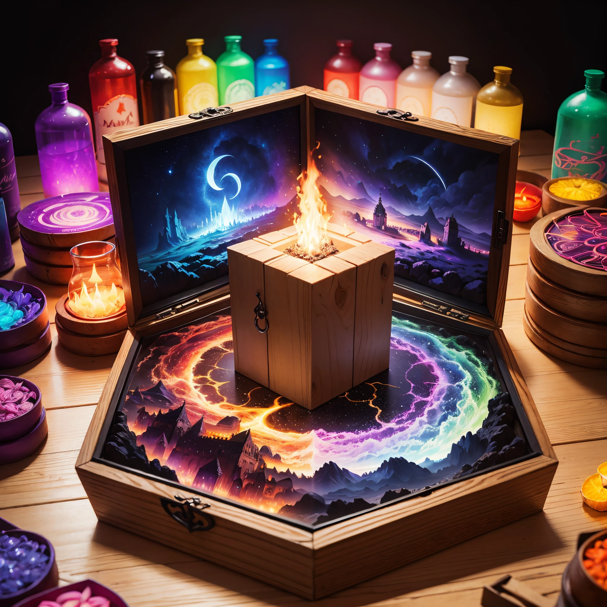 Caja de las mil maravillas,magia antigua,magia mistica,poderes coloridos,oscuridad y coloreado,oscuridad frente al brillo