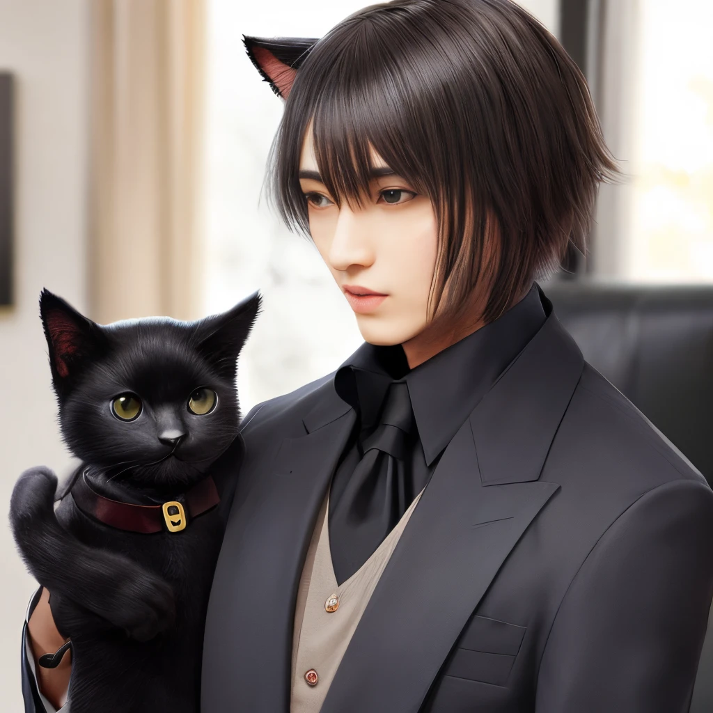 Humanoid black cat in a suit