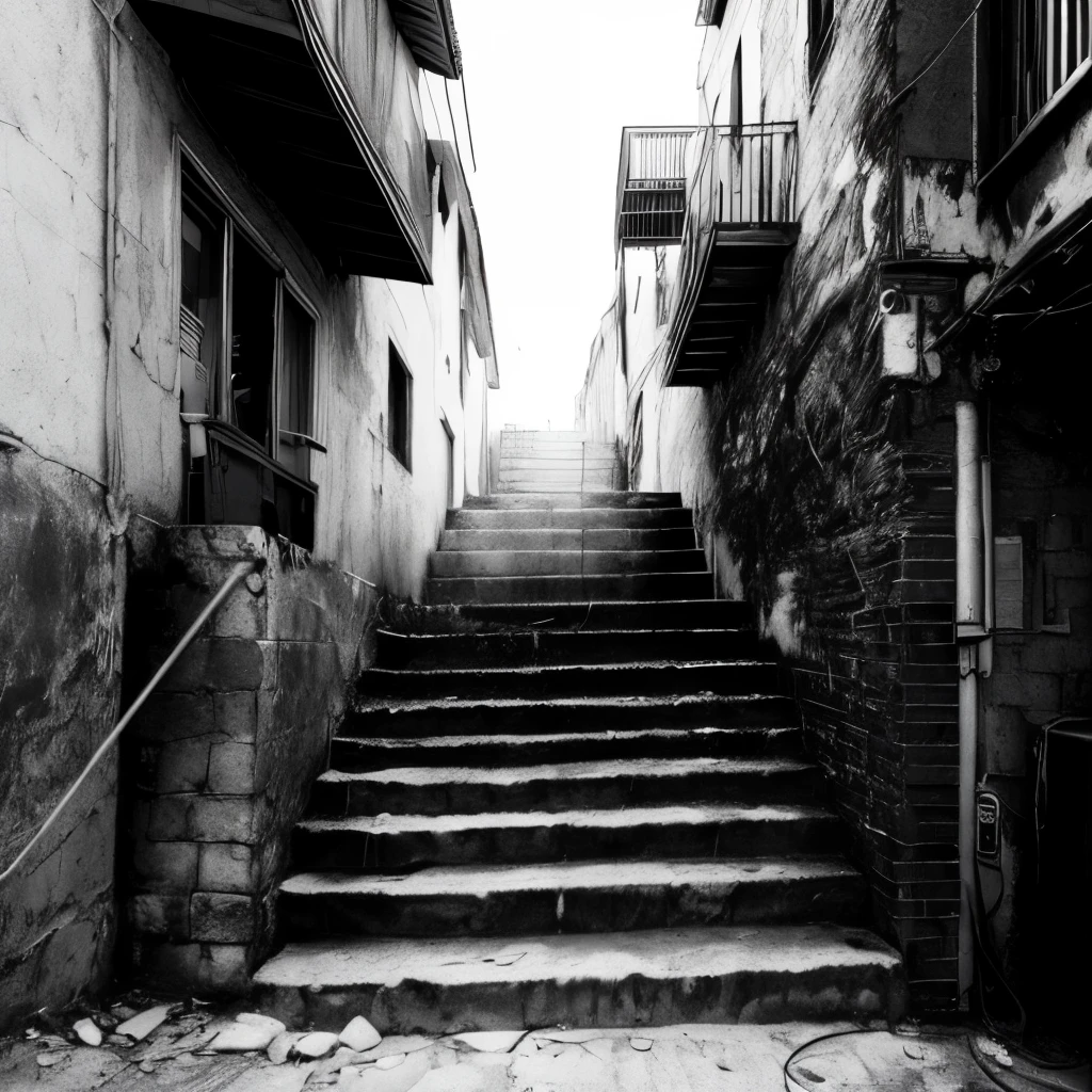 Album cover staircase ghetto hip hop black white