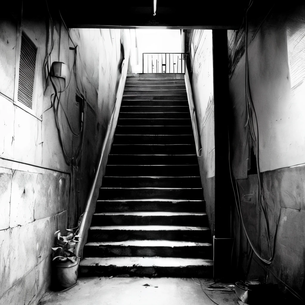 Album cover staircase ghetto hip hop black white