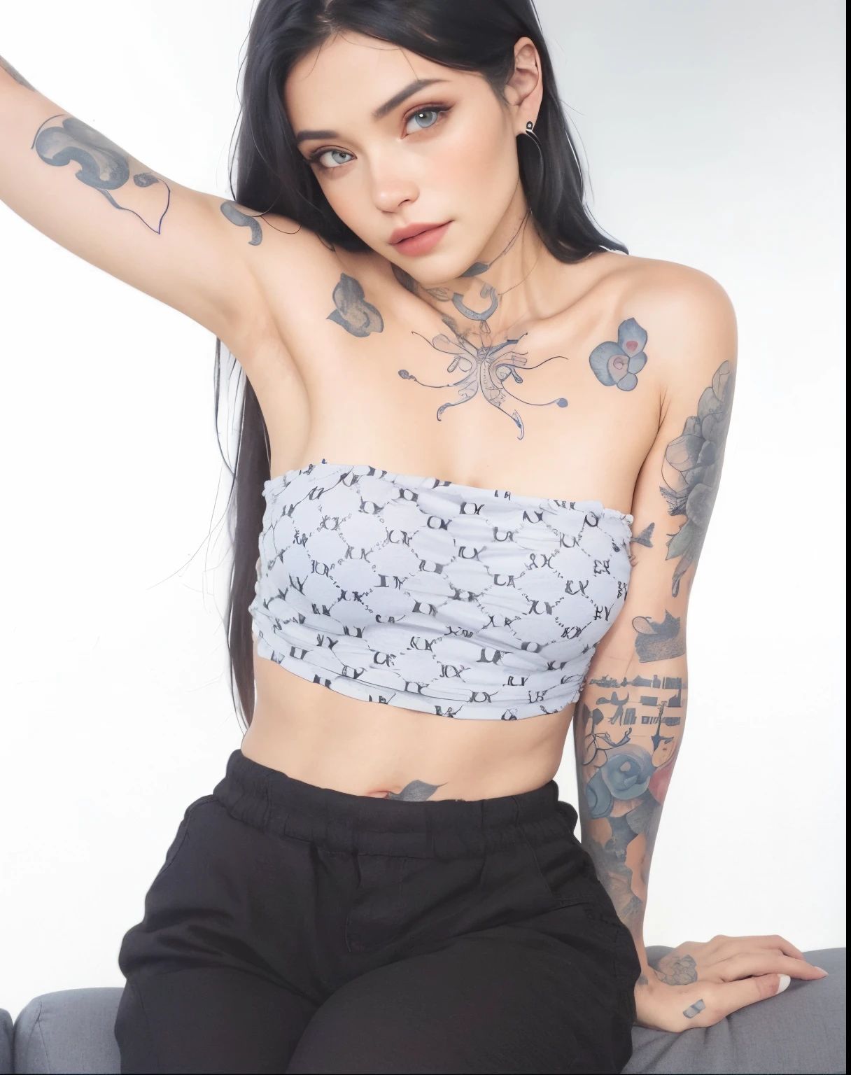 gothic girl, realistic, 34 years old, make selfie in room, , get tattoo