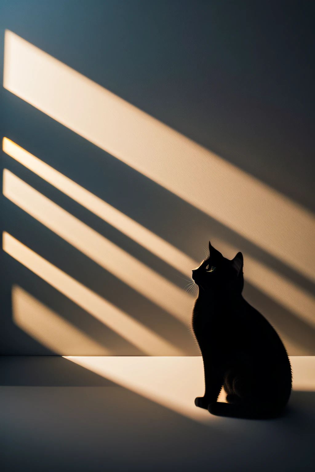 (best quality,4k,8k,highres,masterpiece:1.2),ultra-detailed,(realistic,photorealistic,photo-realistic:1.37),dark A black cat passes through a white strip of light and crosses its own shadow.
