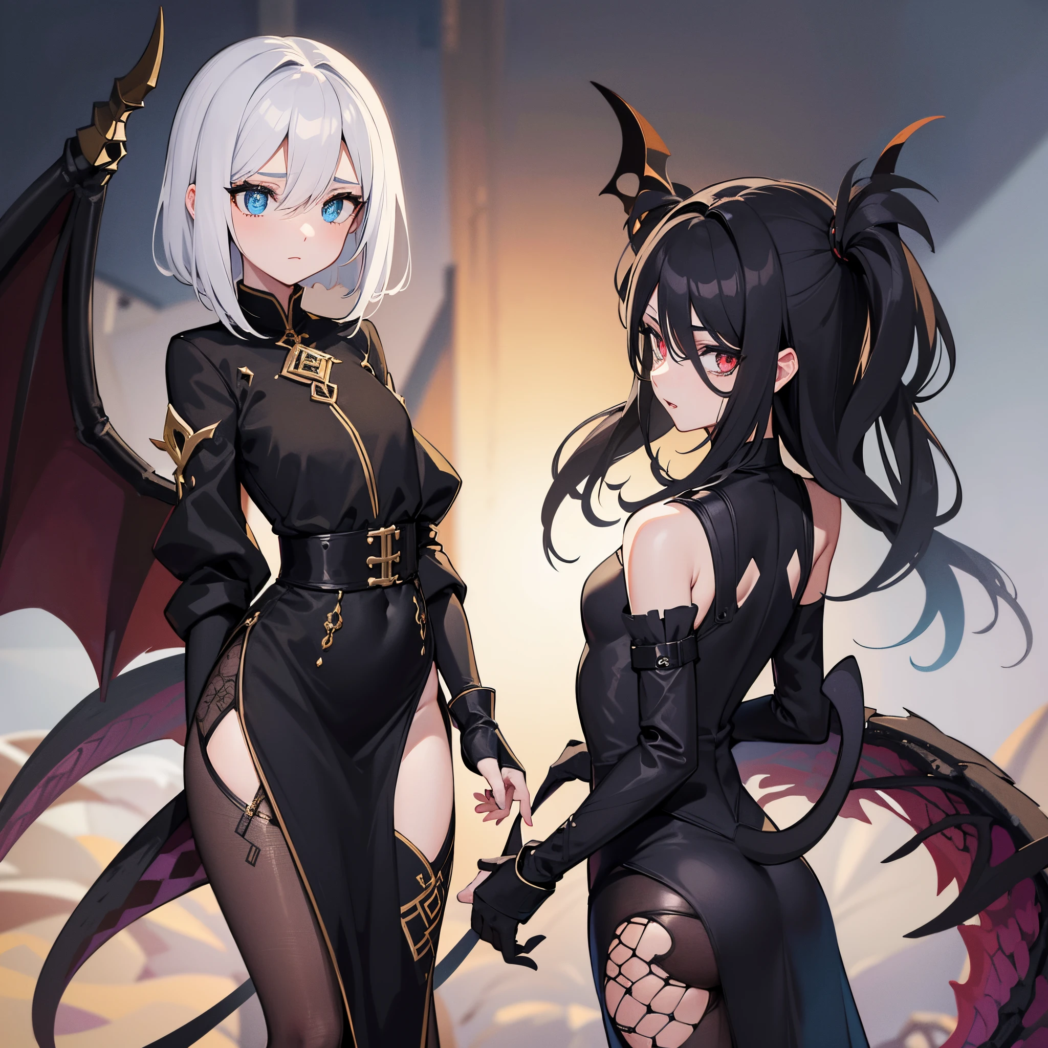 silver hair demon black bat wings milf