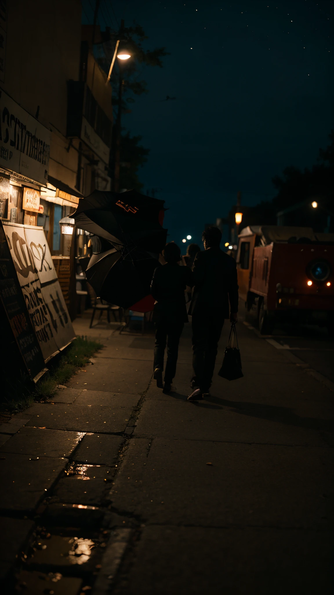 Make a cinematic shot at night
