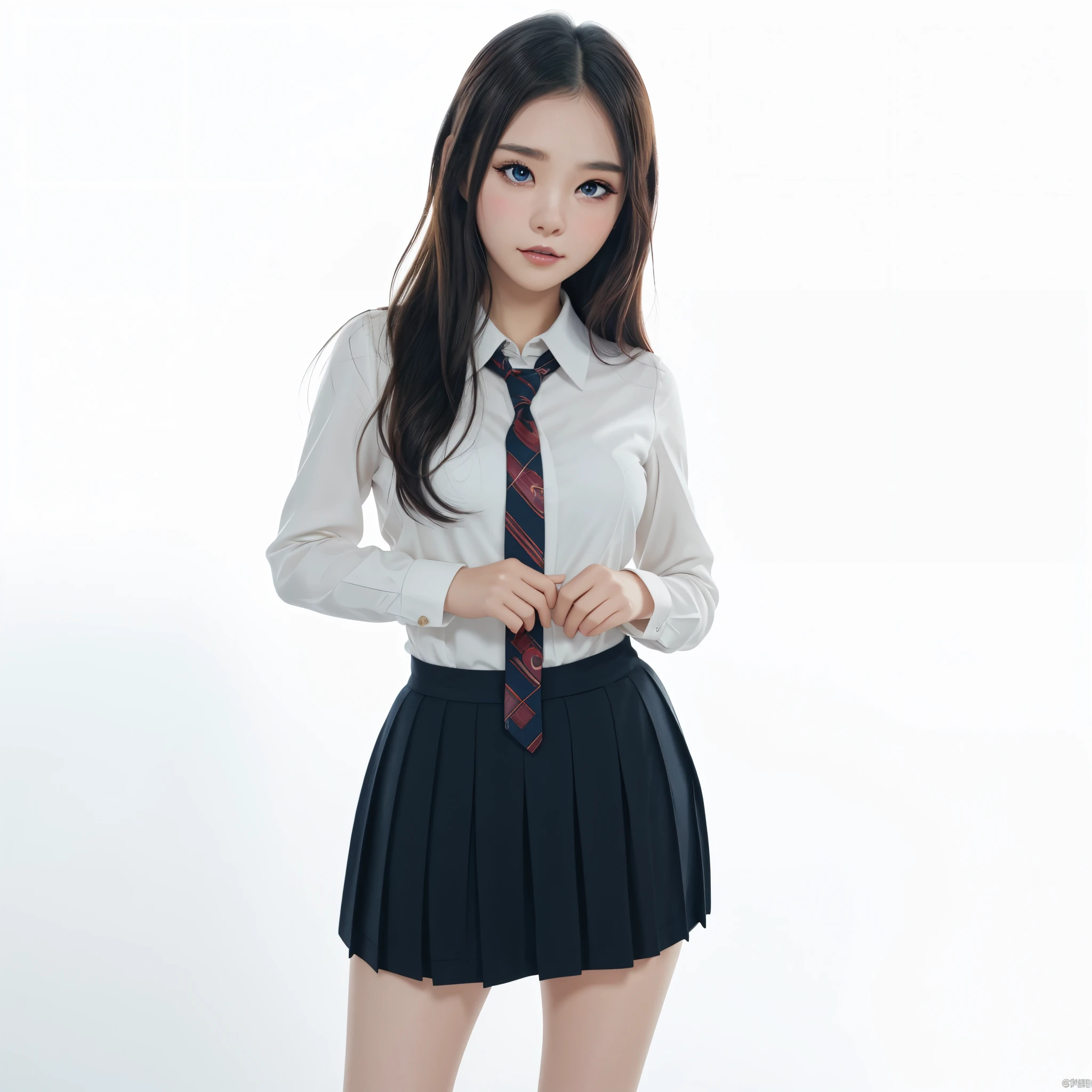 best quality, masterpiece, illustration, an extremely delicate and beautiful, extremely detailed ,CG ,unity ,8k wallpaper, Amazing, finely detail, masterpiece,best quality,official art, extremely detailed CG unity 8k wallpaper, absurdres, incredibly absurdres, huge filesize, ultra-detailed, highres, extremely detailed, beautiful detailed girl, (extremely detailed eyes and face),((looking at viewer)),(real person,photograph),cute,1girl,16 yo,blue contact lens, Big eyes,perfect eyes,((watery eyes)),(haunting smile,moist lips),middle breasts,narrow waist,(slim),standing model standing model pose,Particularly strong light,(photo lighting),blush, shy,(sunset),(sunshine on body),(school uniform),(classroom),ulzzang-6500-v1.1:0.2,