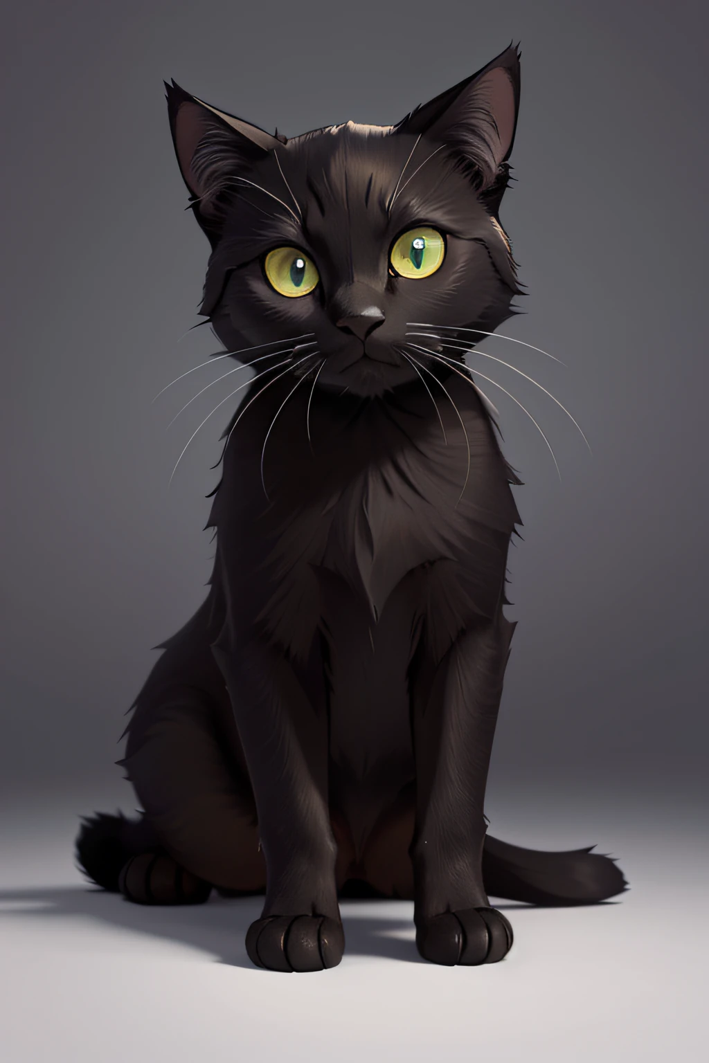 (high quality), (realistic) black cat, (detailed) fur, (bright) green eyes, (curious and playful) expression, (sleek and agile) body, (graceful) movement, (soft and velvety) texture, (vivid and lifelike) colors, (subtle) shadows, (natural) lighting, (captivating) gaze, (mysterious) atmosphere, (fine art) portrayal, (exquisite) details, (meticulous) brushstrokes, (emotive) portrayal, (charming) subject, (classic) composition, (captivating) presence, (intriguing) background, (timeless) beauty, (artistic) interpretation, (haunting) elegance, (enchanting) aura, (masterfully) crafted, (enigmatic) charm, (alluring) pose, (expressive) eyes and whiskers, (serene) expression, (minimalistic yet powerful) style, (striking) contrast, (evocative) mood, (elegant) simplicity, (dramatic) lighting, (poignant) emotion, (mesmerizing) gaze, (ethereal) beauty, (mysterious) feline companion, (dreamy) ambiance, (unforgettable) presence.