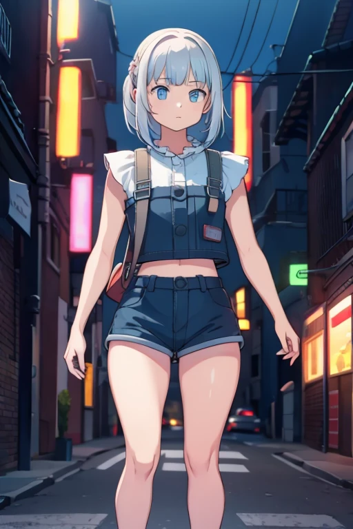 A girl standing in a neon street