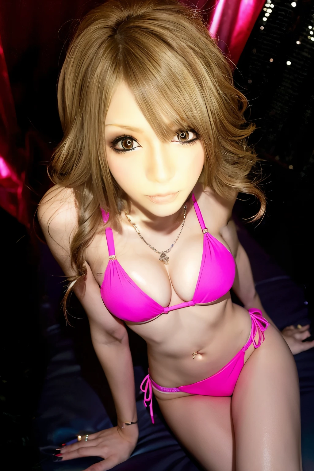 huge tit、fluorescent pink、Brazilian bikini with exposed breasts
