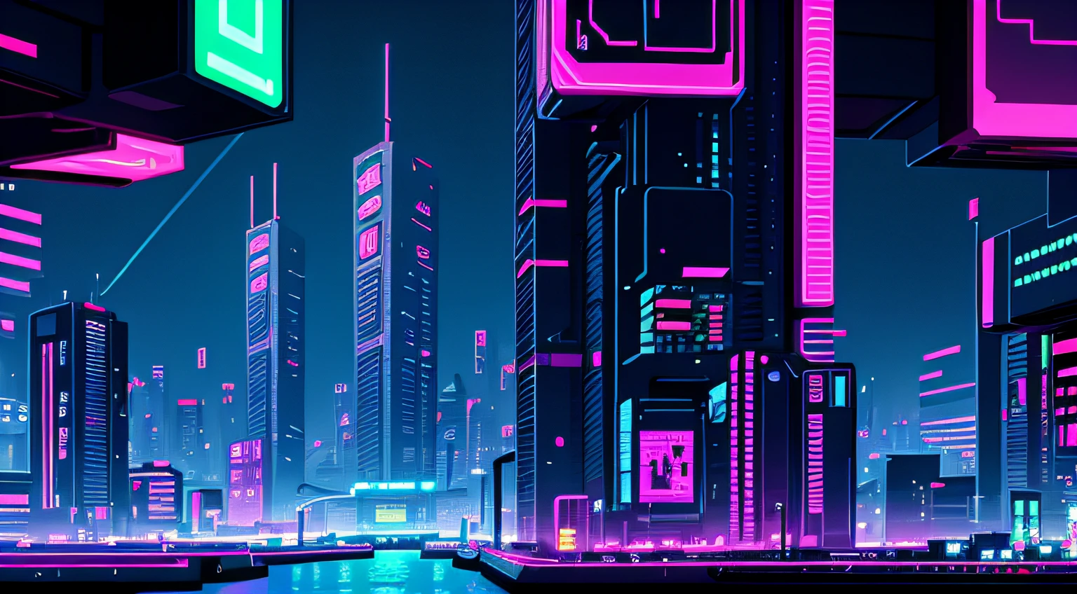 cyberpunk, neon city, pixel art, close up, effect parallax