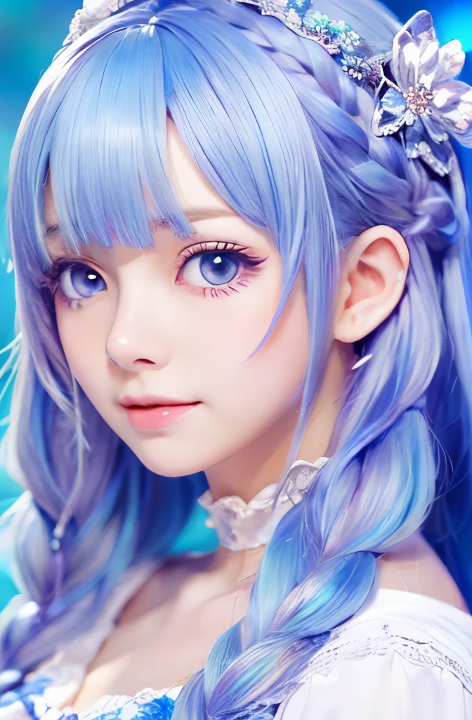 Anime girl with blue hair and blue eyes in a white dress, official artwork, high detailed official artwork, atelier lulua, crisp clear rpg portrait, detailed portrait of an anime girl, silver hair girl, white haired god, beatrice blue, portrait of Lolita, Official art, Detailed key anime art, Detailed Digital Anime Art, Beautiful Anime Portrait, silber hair
