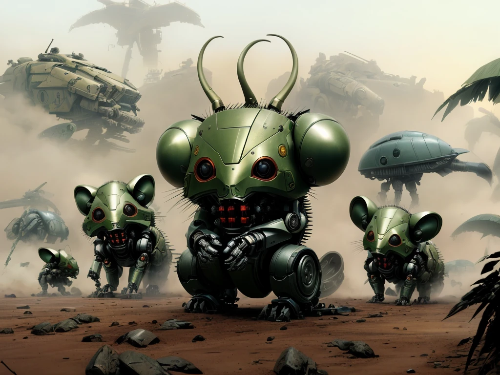 small robotic animal, battleground, road, (Ashley Wood), (Yoji Shinkawa), (biomechanical:1.2), (dust palette), sharp focus, (detailed:1.4), best quality, H!D