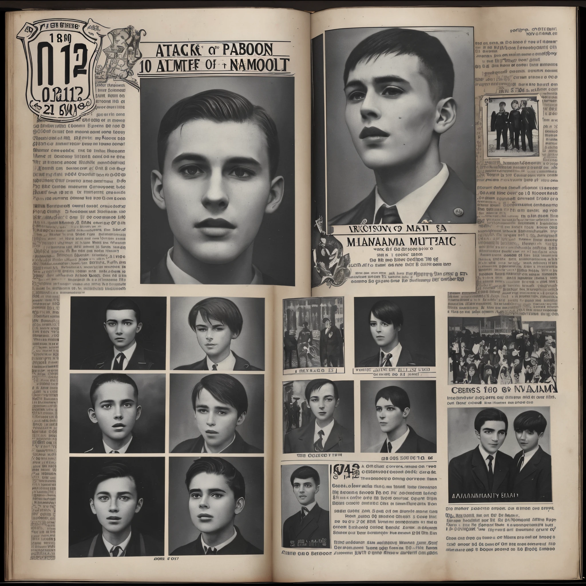 attack on titan of a ancient vintage yearbook photo. it’s a photo of a male. with black curly short hair and brown skin. under his picture it says his name “Boaz Nyamutsaka” and under his name it says “104th cadet class”