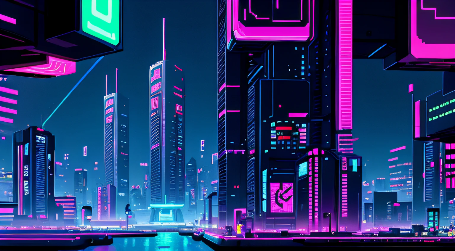 Cyberpunk, neon city, Pixel Art, fechar para cima, efeito paralaxe