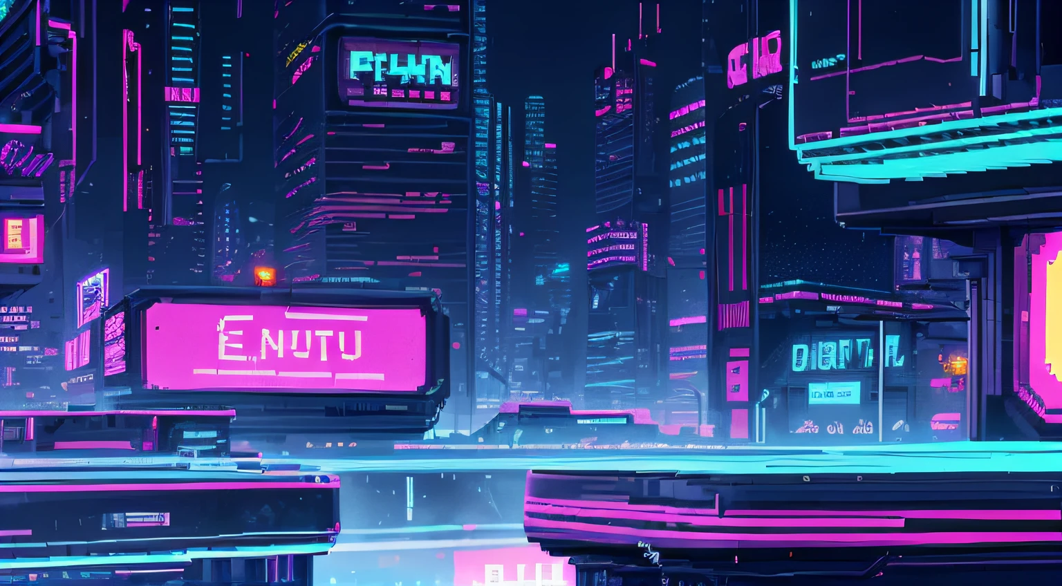 Cyberpunk, neon city, Pixel Art, fechar para cima, efeito paralaxe