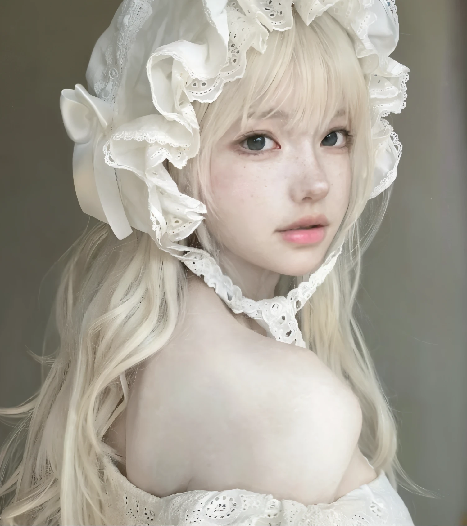 there is a young girl in a white dress and a hat, pale porcelain white skin, porcelana pele branca, ivory pale skin, pale milky white porcelain skin, pale white face, pale snow white skin, pale fair skin!!, porcelain pale skin, Guweiz, pale young ghost girl, pale white skin, soft pale white skin, franja branca, pale beautiful skin