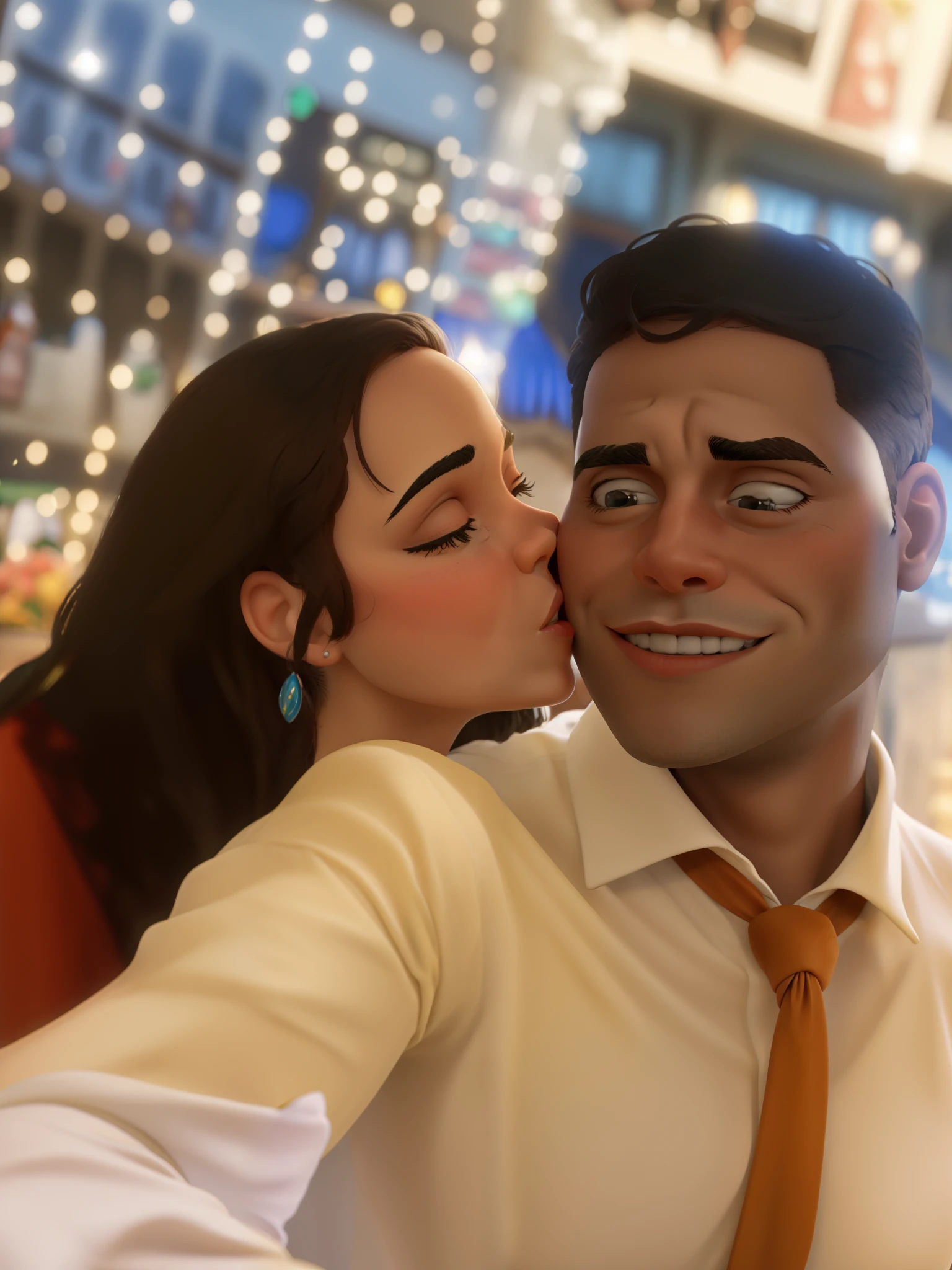Esposa beijando o rosto do marido estilo Disney