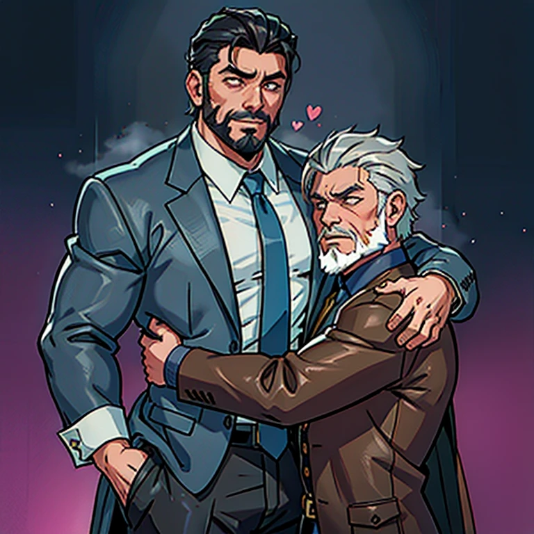 Um garoto masculino adolescente exibindo peitoral, gray-bearded father embracing lovers in a yaoi novel