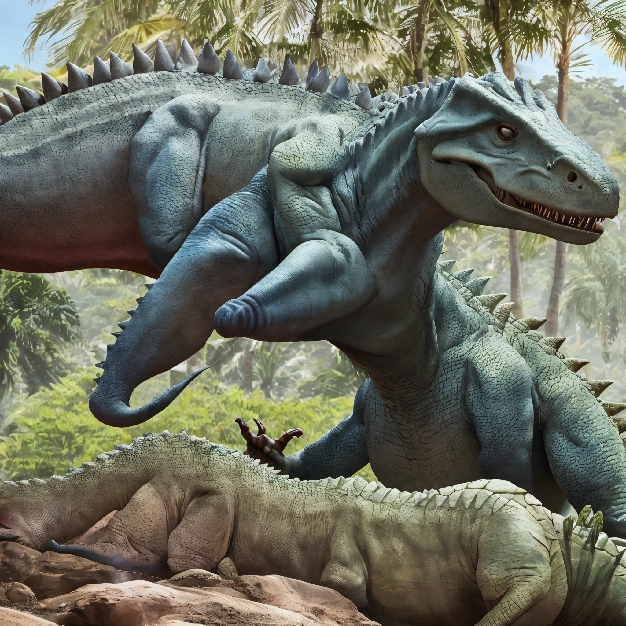 Presidente Jair Bolsonaro montado num dinossauro