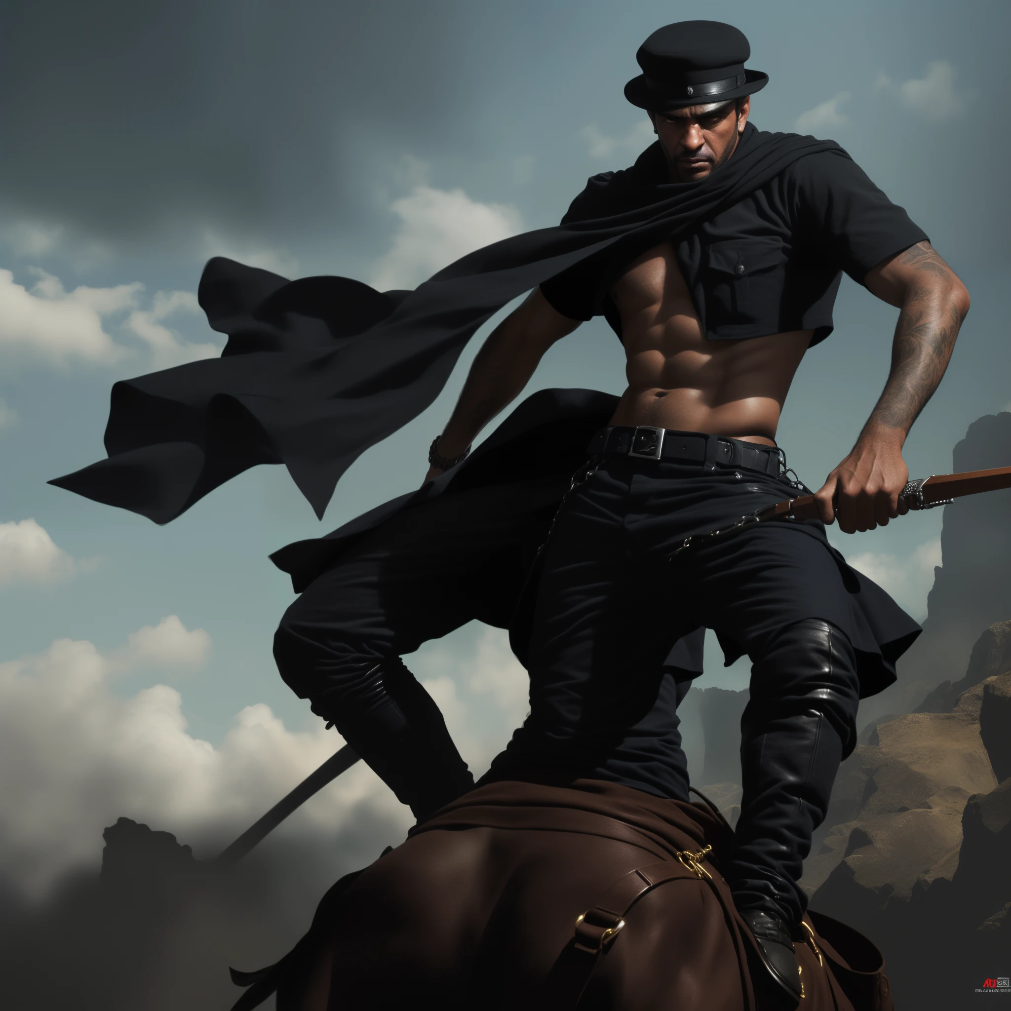 Escravo negro evitando capataz de bater nele