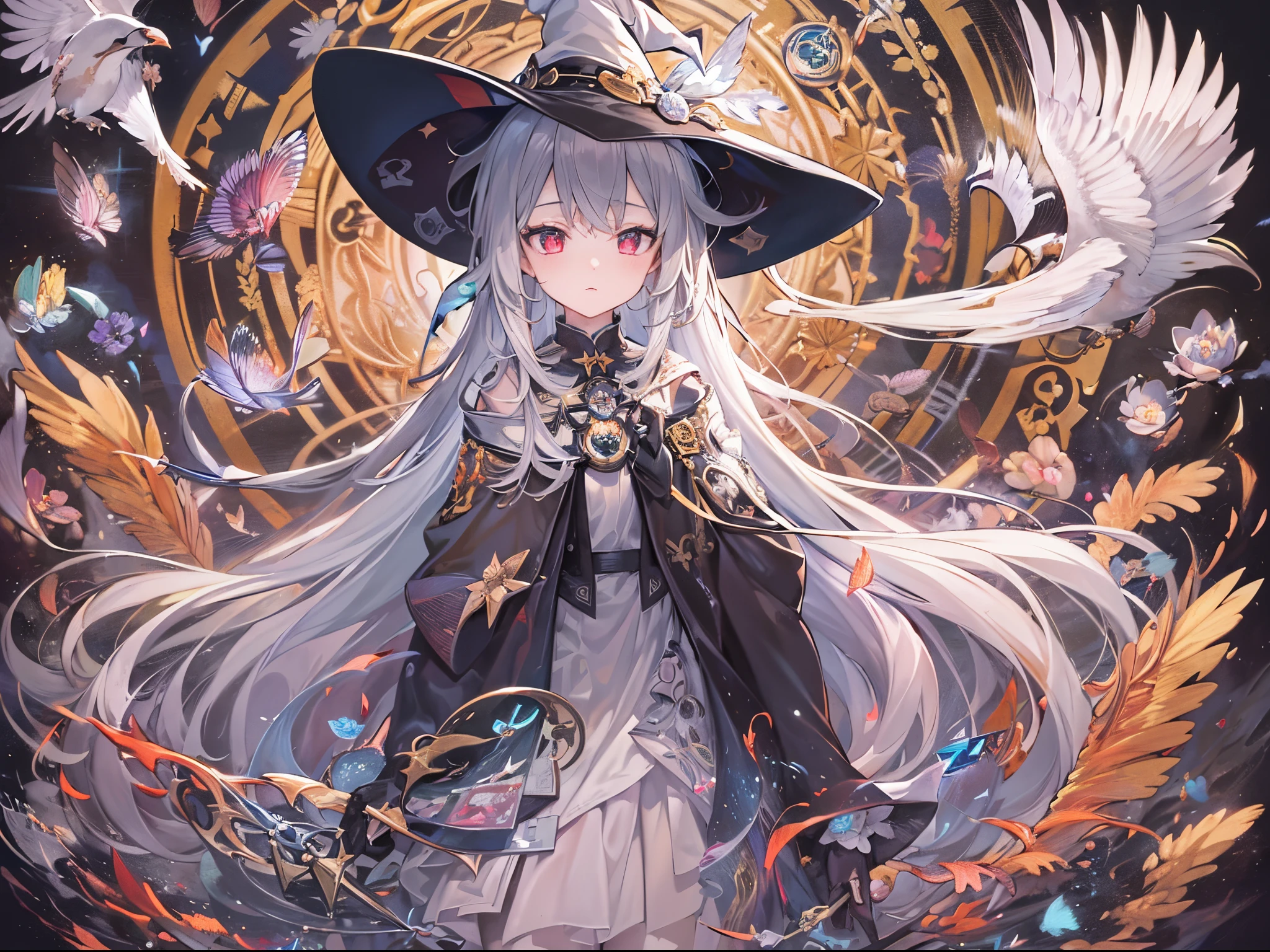 ((Finest quality)),(超A high resolution),(ultra-detailliert),(Meticulous portrayal),((Best Anime)),(Finest works of art),Ultra-Precision Art,The art of astounding depiction,Overwhelming descriptive power:1.5, (Saint a girl:1.5),unclear, Deities々Shikai,Fluttering feathers, (the witch:1.5),bewitching,disaster々new magic circle