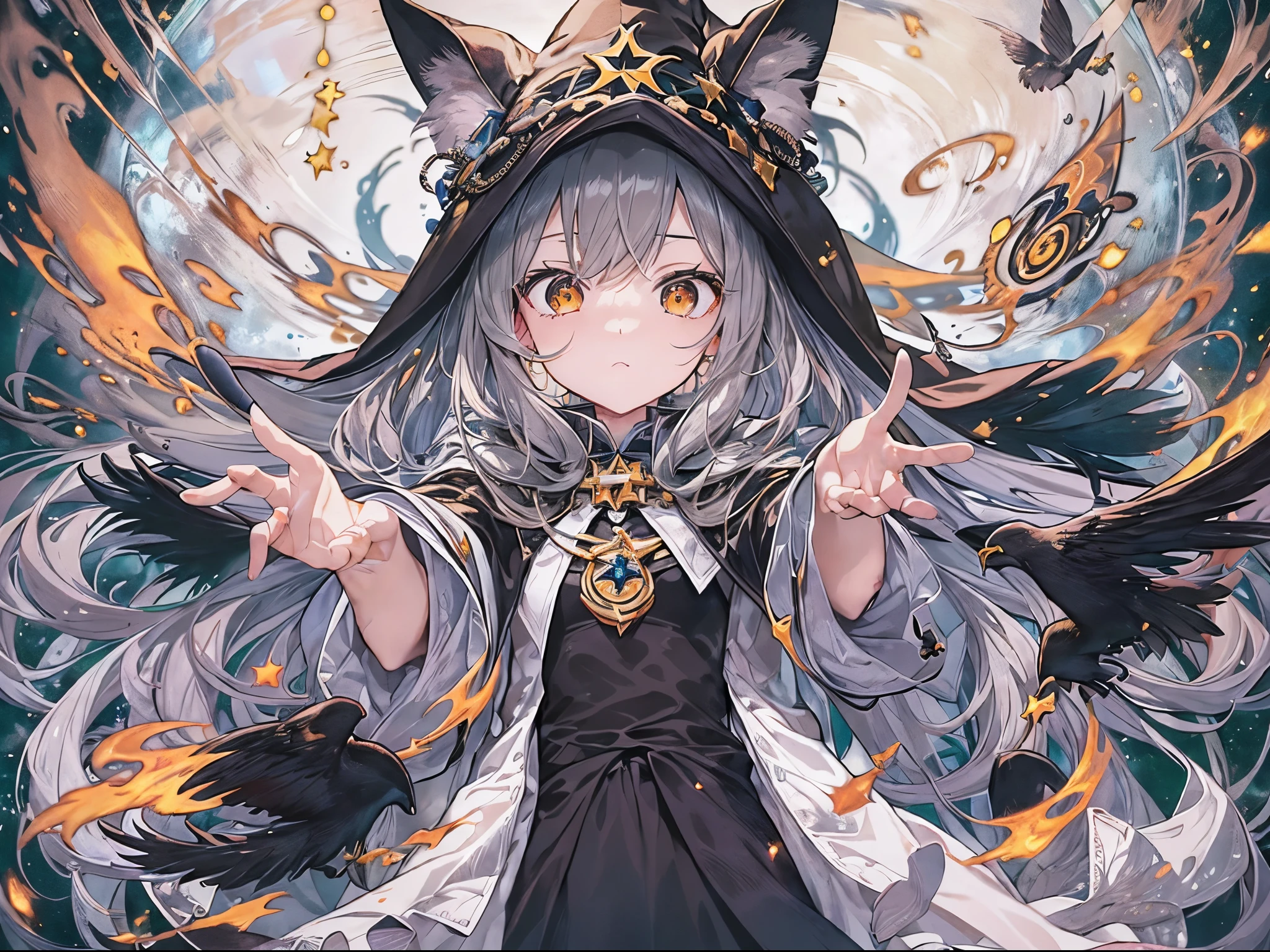 ((Finest quality)),(超A high resolution),(ultra-detailliert),(Meticulous portrayal),((Best Anime)),(Finest works of art),Ultra-Precision Art,The art of astounding depiction,Overwhelming descriptive power:1.5, (Saint a girl:1.5),unclear, Deities々Shikai,Fluttering feathers, (the witch:1.5),bewitching,disaster々new magic circle