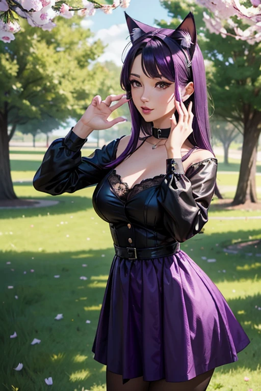 韓国のmature woman,Stay outdoors, sitting on a park bench,(((T Masterpiece))), ((best quality)), ((intricate details)), ((ultra realistic realism)), stupid solution, mature woman, ripe woman, very detailed, An illustration,((large breasts)), perfect hands, detailed fingers, beautiful detailed eyes,(Very long wavy hair with purple hair color:1.4), (((Korean style long sleeve gothic ta costume:1.7, frills, Checkered super mini pleated skirt 1.5, Fishnet tights, black platform knee boots, Thong with small strings on both sides))),Detailed background, perfect eyes, enchanting eyes,mouth slightly open, (((One girl with huge breasts who has a very small thong and boldly spreads her legs wide open:1.2))