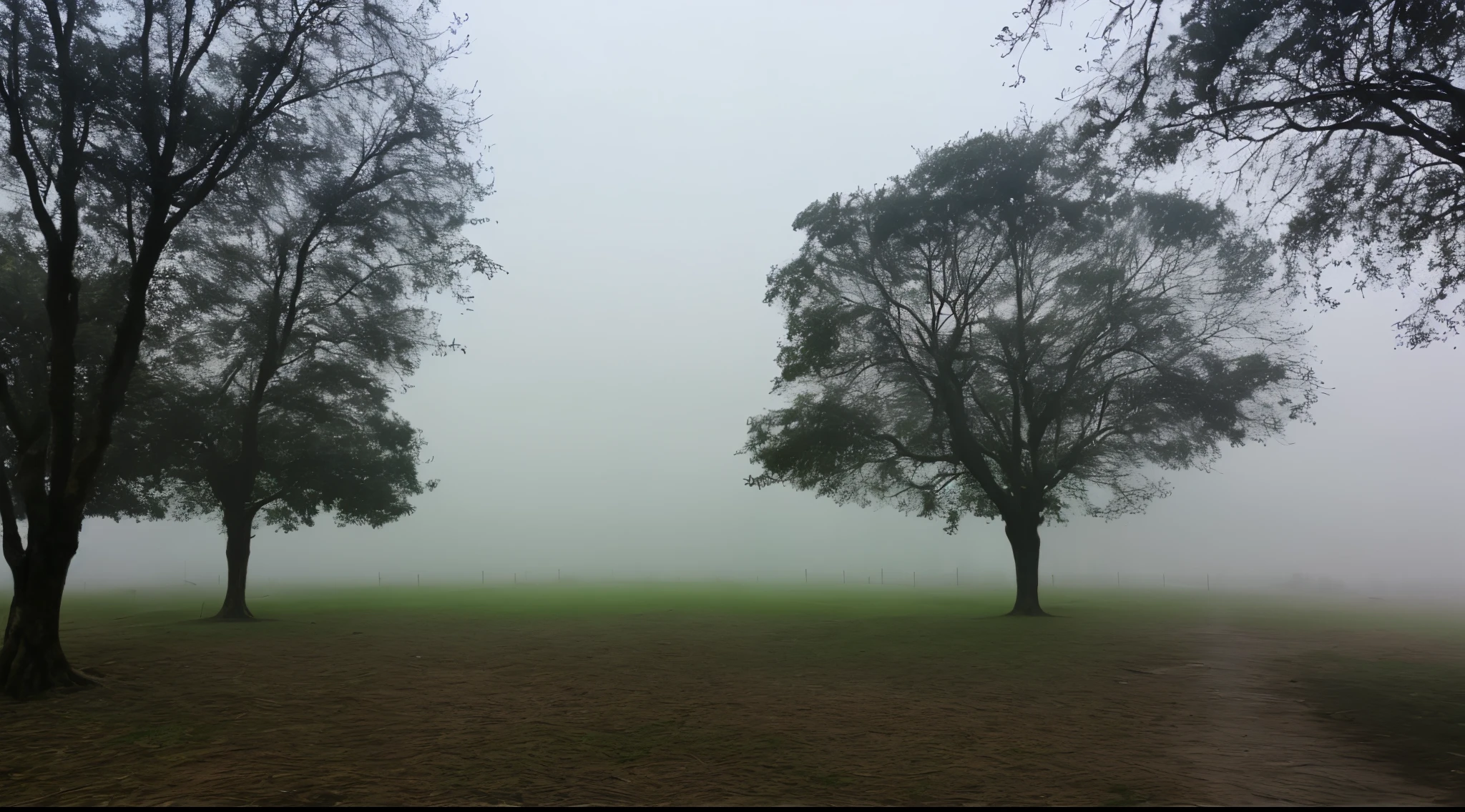 Campo escuro com neblina