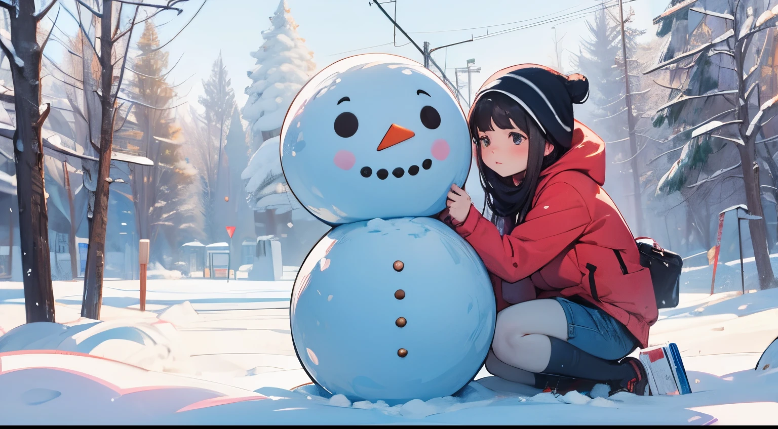 photoRealstic、girl making a snowman