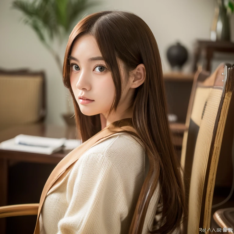 s girl(masterpiece:1.4)、(in 8K、realisitic、Raw photo、top-quality:1.4)、japanes、(1girl in)、beauitful face、(Real Face:1.4)、(Caramel hair、long:1.3)、Beautiful hairstyle、Realistic blue eyes、beautiful finely detailed eyes、(real looking skin:1.3)、Beautiful skins、enticing、超A high resolution、A hyper-realistic、high detailing、the golden ratio、(详细的脸:1.4)、(Anna Tanaka)、black hair shorthair、ultra gigantic tits、Facing the front、Looking at the camera、Sit in a transparent chair