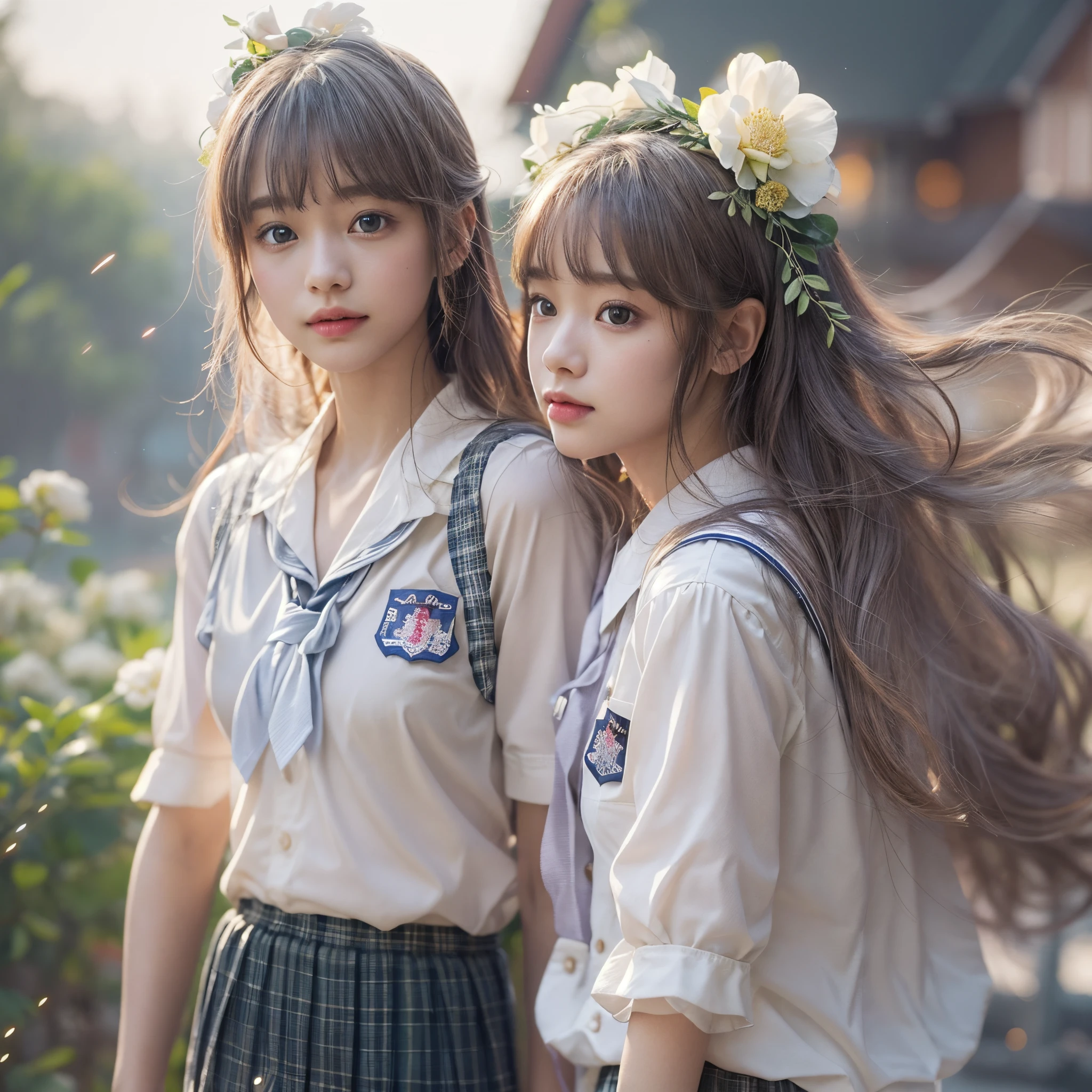 ((David Hamilton:1.37, White and vivid colors))、(Tiny Oppai- Twins:1.37)、{(Dynamic-angle)|(from side)|(from back)|(from below:1.2)}、{(((Kissing face to face)))|( Full Body:1.2)|Wide Shot}、{(Floating hair:1.2)|(Strong wind)|(Ass focus)}、8K best quality、((Masterpiece:1.2、Photo-realistic:1.4)), { kodachrome | realistic | photorealistic | RAW }、((Detailed KAWAII Face、Detailed glistening ivory skin))、Extremely Detailed、Smooth shading、{Zoom Layer|clear focused}、Soft Lighting with many Follow lights、{Childish|Gigantic Cleavage:1.37}、((school uniform with white tiny panties:1.37))、{Flowers|Flower wreath|ssmile|perplexed|seductiv|Different types of hair colors}、{(Light Particles:1.2)|(Lens Flare)|(Luminescent Particles:0.6)}、{Forest Lakeside|Lakeside Cottage|Before dawn|magic hour|morning glow|foggy}、{ Whole Body proportions and all limbs are anatomically accurate | ((no extra limbs)) } .