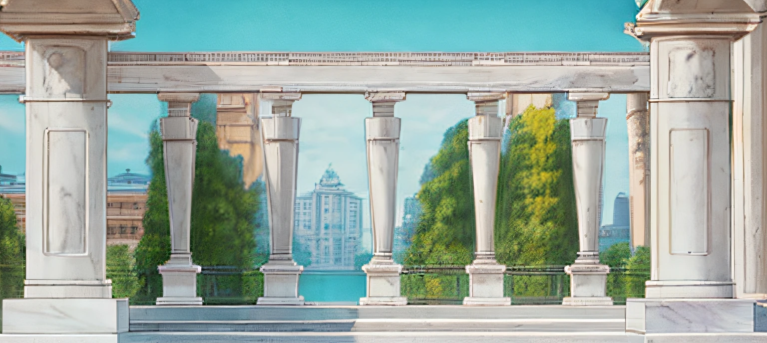 A drawing of a balcony railing with columns and balustos;, estilo de desenho tradicional, marble columns in the background, white marble columns, Classical stone columns, railing, architectural drawing, palace background, detailed classical architecture, arquitetura detalhada, arte vetorial cel sombreada, Pilares, pilares de concreto, marble columns, architectural, Pillars of marmore, desenho de alto detalhe, classical architecture, sketch illustration