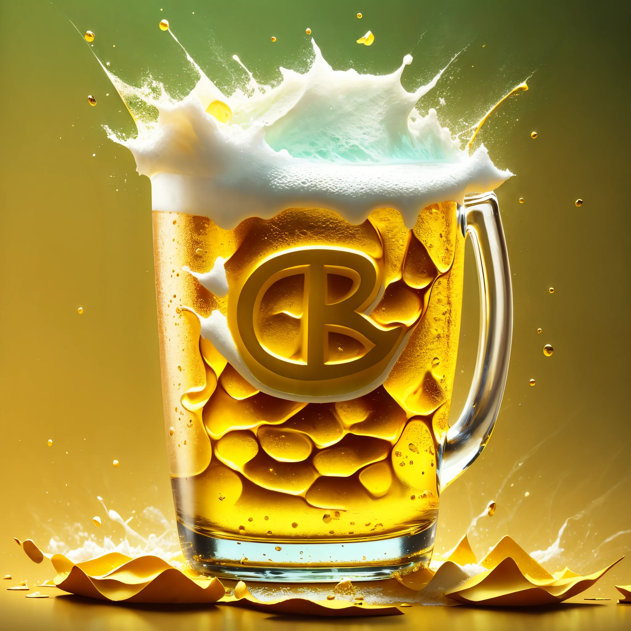 pub logo, beer glass, Cb, yellow, Cb is central in the image, has white foam, 3D, - @Corbi Braga --auto --s2
