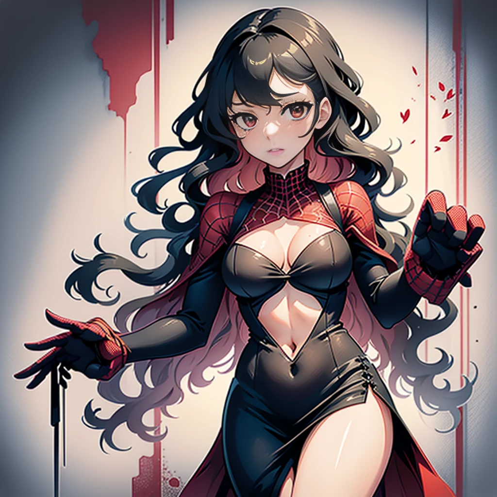 Blake Lively、Sticking out the navel、newyork、She wears a torn Spider-Man suit,wearing skirt、 Red and black color scheme,Dynamic、masterpiece、top-quality、ultra-detailliert、ighly detailed、beautiful detailed brilliance、超A high resolution
