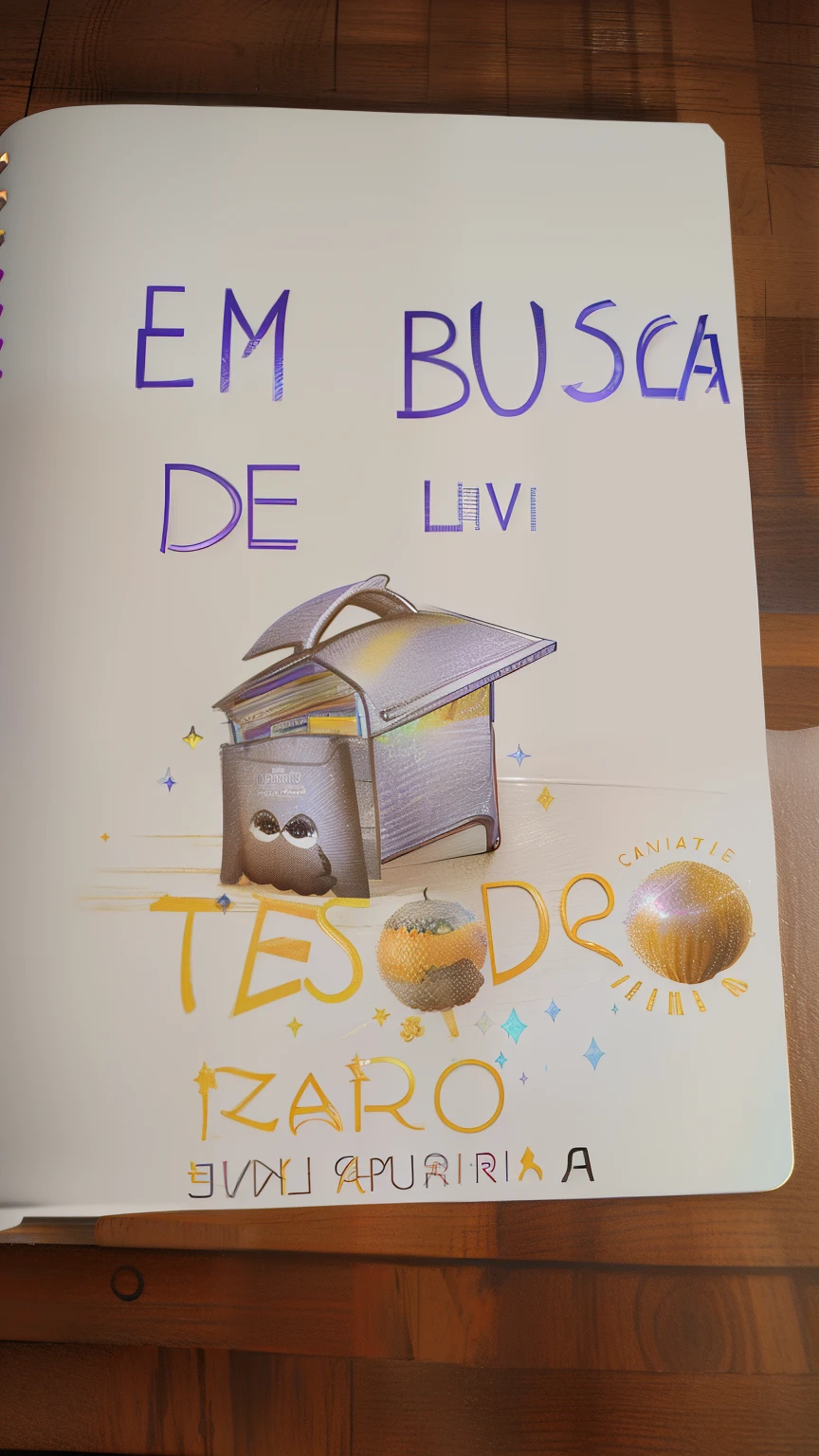 Capa de livro 3d, estilo pixar, alta qualidade, master part, chest with sparkles cover design, alta qualidade, beilhante, Cover title: Em Busca de Um Tesouro Raro, pixar, autora Sophia Oribka