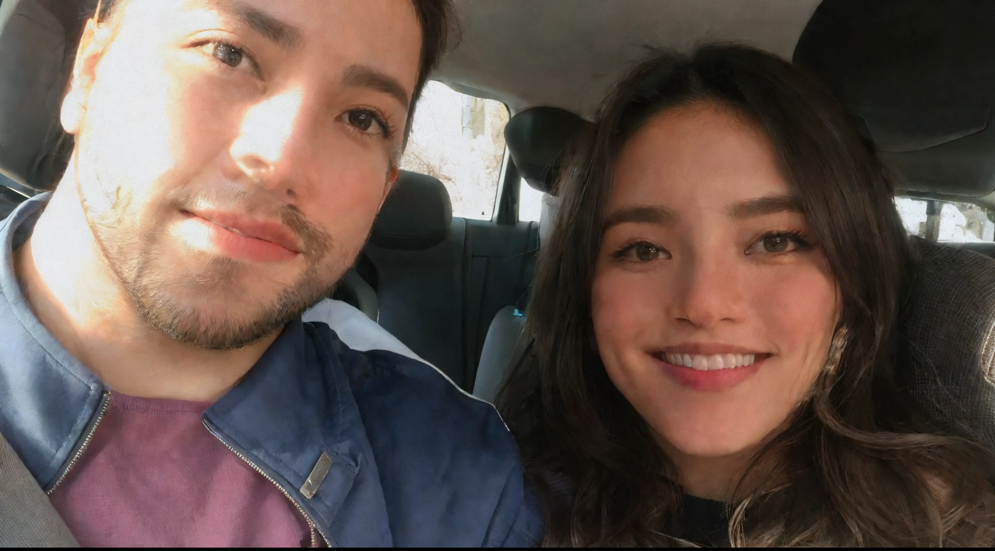 there is a man and woman sitting on a car together, foto do perfil, facebook post, imagem de perfil, foto de perfil, foto de perfil 1024px, circunstanciado!, Casal feliz, Lovely couple, casal sorridente, Directed by: Nandor Soldier, foto de perfil headshot, rosto bonito e rosto bonito, selfie apaixonada, foto de perfil, Very detailed!