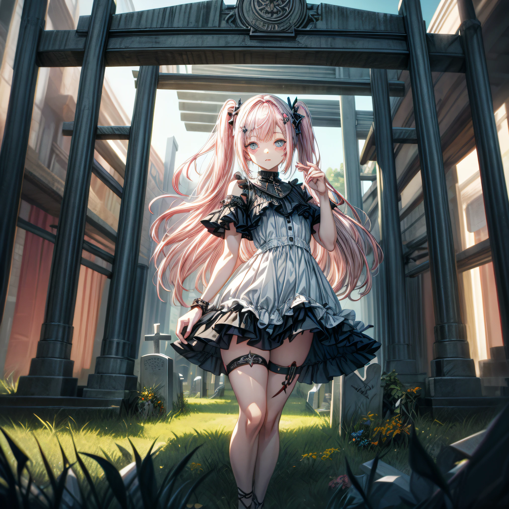 [(White background:1.4)::5],Original,(Illustration:1.1),(Best Quality),(masutepiece:1.1),(the Extremely Detailed CG Unity 8K Wallpapers:1.1), (Colorful:0.9),(mid-shot:0.95),(Dense and beautiful whole body),Dynamic Angle,(Solo:1.2), (girl),(((Adult))), (Detailed beautiful eyes:1.15), (Beautiful face:1.15), hair adornments、piercings、tattoo、benefit_punk, 1 girl in, Solo,、top-quality, Photorealista, Ultra-thin illustration, beautiful attractive anime girl,(minidress:1.4),  miku hatsune, Slim body, Tied hair,(A pink-haired:1.4),girl with, a photo of girl, FULL BODYSHOT, A beautiful Blue eyes:1.4, transformation,arrested、hair adornments、jewely、miku hatsune、(Fondosculite Cemetery:1.4), Unreal Engine:1.4,nffsw,best qualtiy:1.4, Photorealista:1.4, Skin texture:1.4, ​masterpiece:1.8,(Detailed:1.4),