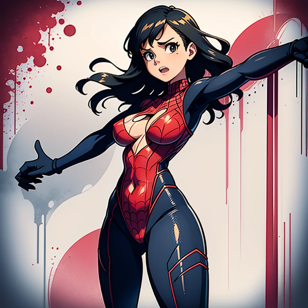 two womens、Jessica Alba、Jennifer garner、Sticking out the navel、newyork、She wears a torn Spider-Man suit,wearing skirt、 Red and black color scheme,Dynamic、masterpiece、top-quality、ultra-detailliert、ighly detailed、beautiful detailed brilliance、超A high resolution
