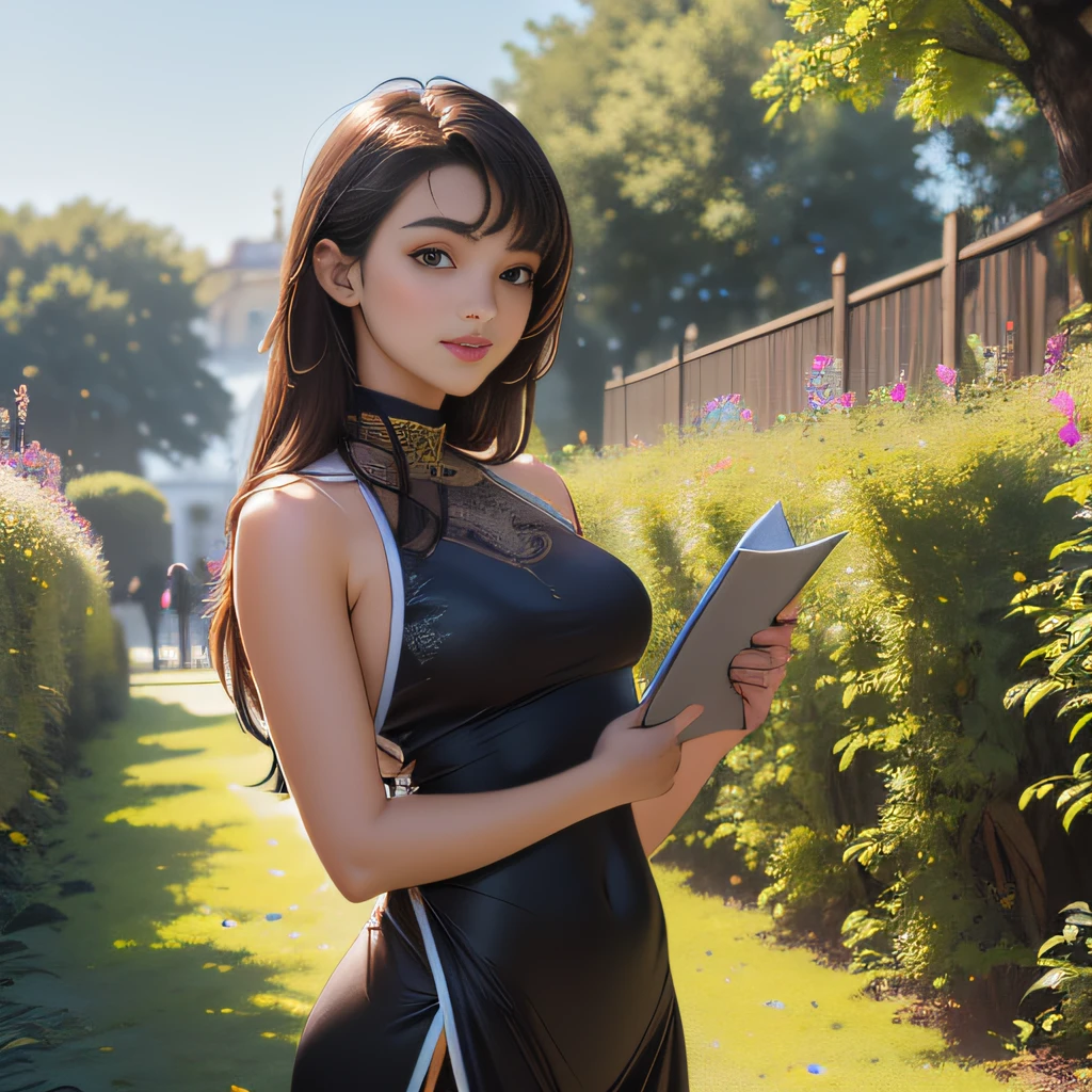(Extremely detailed 8k wallpaper:2), (photo:2), (22 years old soigne Beautiful girl:2), (gives a lecture to friends:2), detailed (Face and eyes), (hyper realistic:1), (highly detailed:1), (epic realistic:1), rim light, (maximum details:1), cozy, (fullbody:1.3), (looking at viewer:2.0), (Woman's Attractive Qualities:2), (Attractive Woman:2), (Attractive:2), Smile, Intelligence, Empathy, Gracefulness, Sense of Style, Fitness, Grooming, Optimism, (Sensitivity:2), Sincerity, Romantic Gestures, Playfulness, Fashion Sense, (Sensuality:2), Charm, Modesty, Thoughtfulness, (Femininity:1), Flirtatiousness, Warmth, (Physical attractiveness:2), A beautiful smile, A love of life, strength and power, vulnerability, curiosity, wonder, love, (nature background:2), kawaii, waifu, Beautiful breasts, (attractive body:2), (Beautiful body:2), Beautiful pose, attractive pose, (Beautiful legs:1.0), (Beautiful clothes:1), (classic clothes:2), (elegant clothes:2), (European clothes:2), detailed clothes, (skirt:1), (blouse:1), (provocative pose)