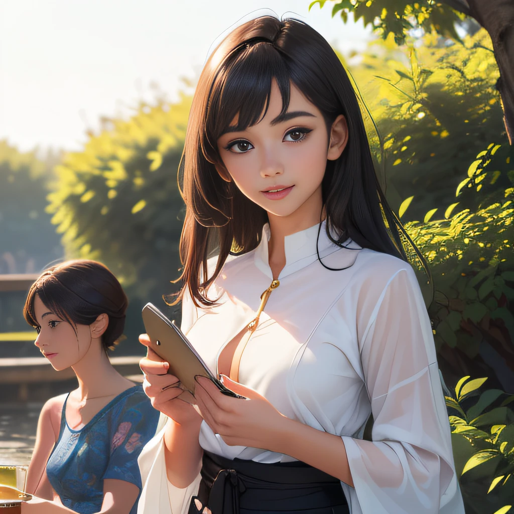 (Extremely detailed 8k wallpaper:2), (photo:2), (22 years old soigne Beautiful girl:2), (gives a lecture to friends:2), detailed (Face and eyes), (hyper realistic:1), (highly detailed:1), (epic realistic:1), rim light, (maximum details:1), cozy, (fullbody:1.3), (looking at viewer:2.0), (Woman's Attractive Qualities:2), (Attractive Woman:2), (Attractive:2), Smile, Intelligence, Empathy, Gracefulness, Sense of Style, Fitness, Grooming, Optimism, (Sensitivity:2), Sincerity, Romantic Gestures, Playfulness, Fashion Sense, (Sensuality:2), Charm, Modesty, Thoughtfulness, (Femininity:1), Flirtatiousness, Warmth, (Physical attractiveness:2), A beautiful smile, A love of life, strength and power, vulnerability, curiosity, wonder, love, (nature background:2), kawaii, waifu, Beautiful breasts, (attractive body:2), (Beautiful body:2), Beautiful pose, attractive pose, (Beautiful legs:1.0), (Beautiful clothes:1), (classic clothes:2), (elegant clothes:2), (European clothes:2), detailed clothes, (skirt:1), (blouse:1), (provocative pose)