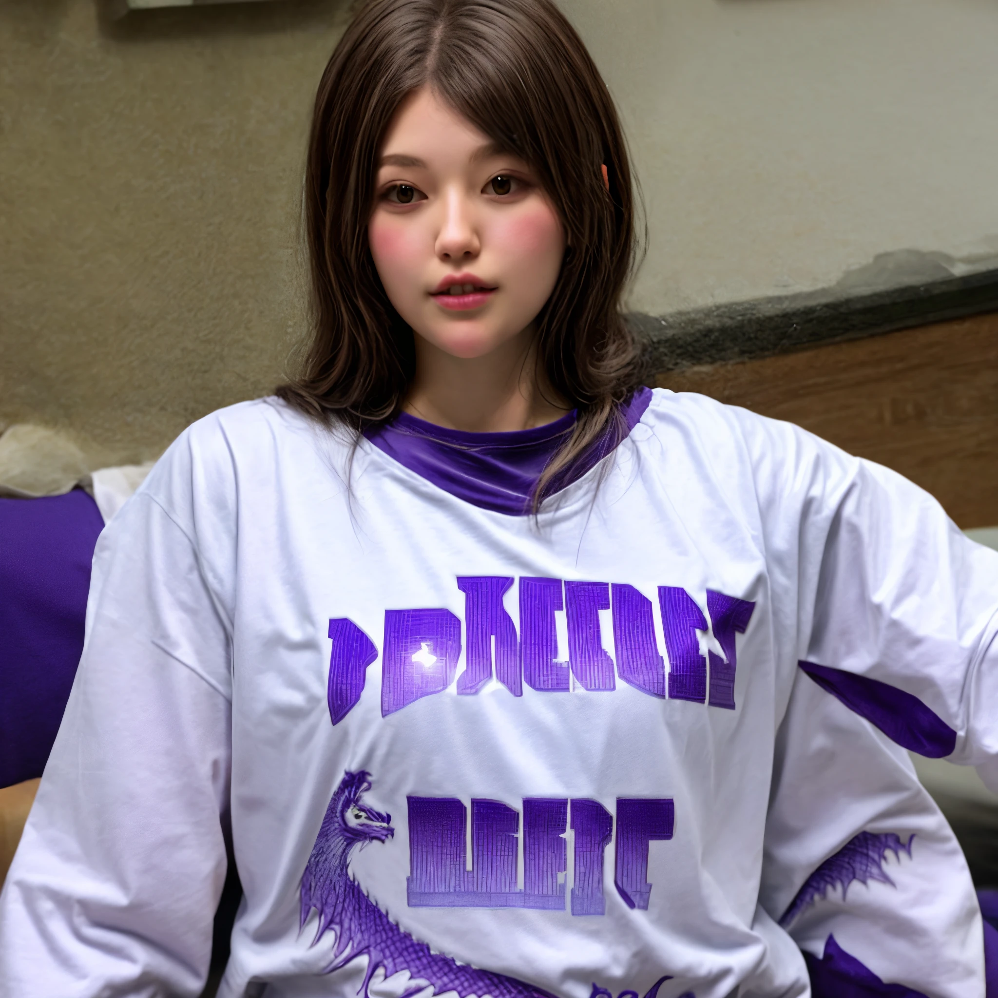 Create a custom white team shirt with purple dragons