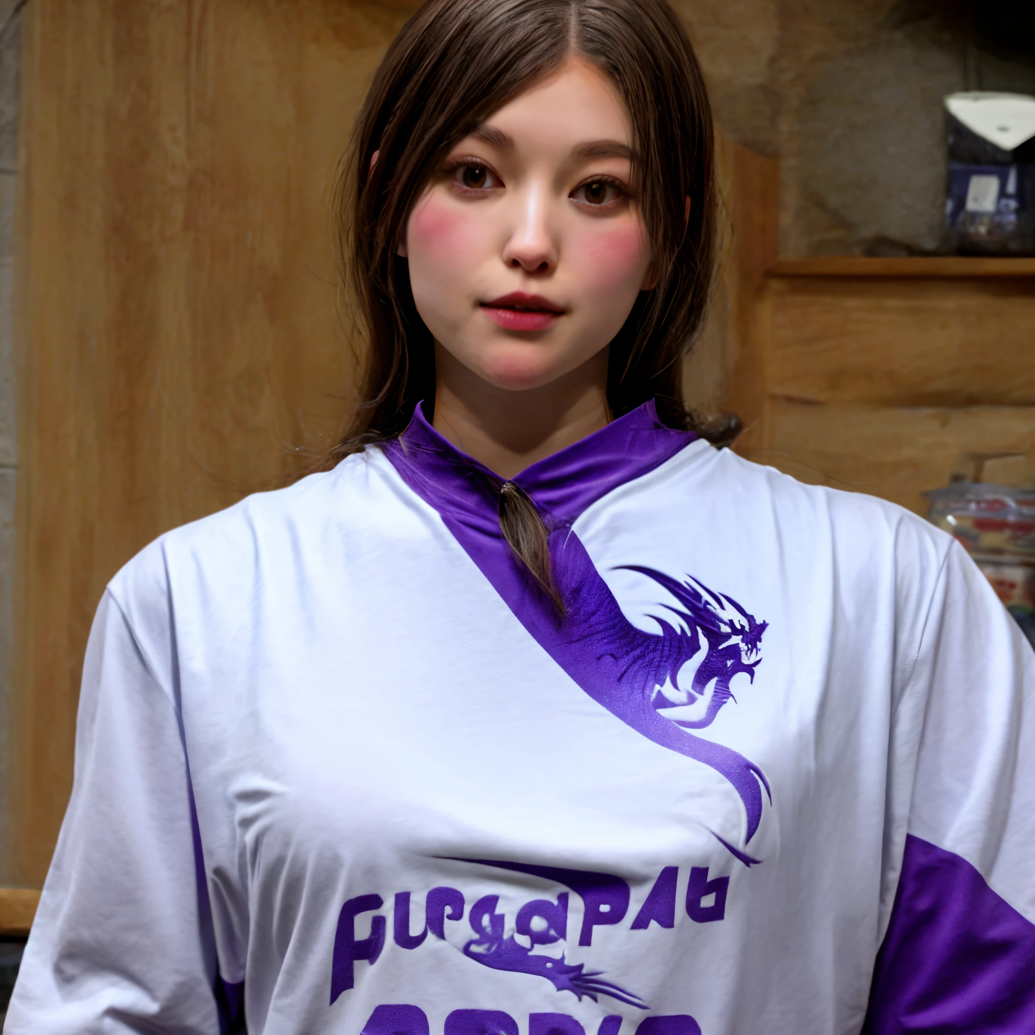 Create a custom white team shirt with purple dragons