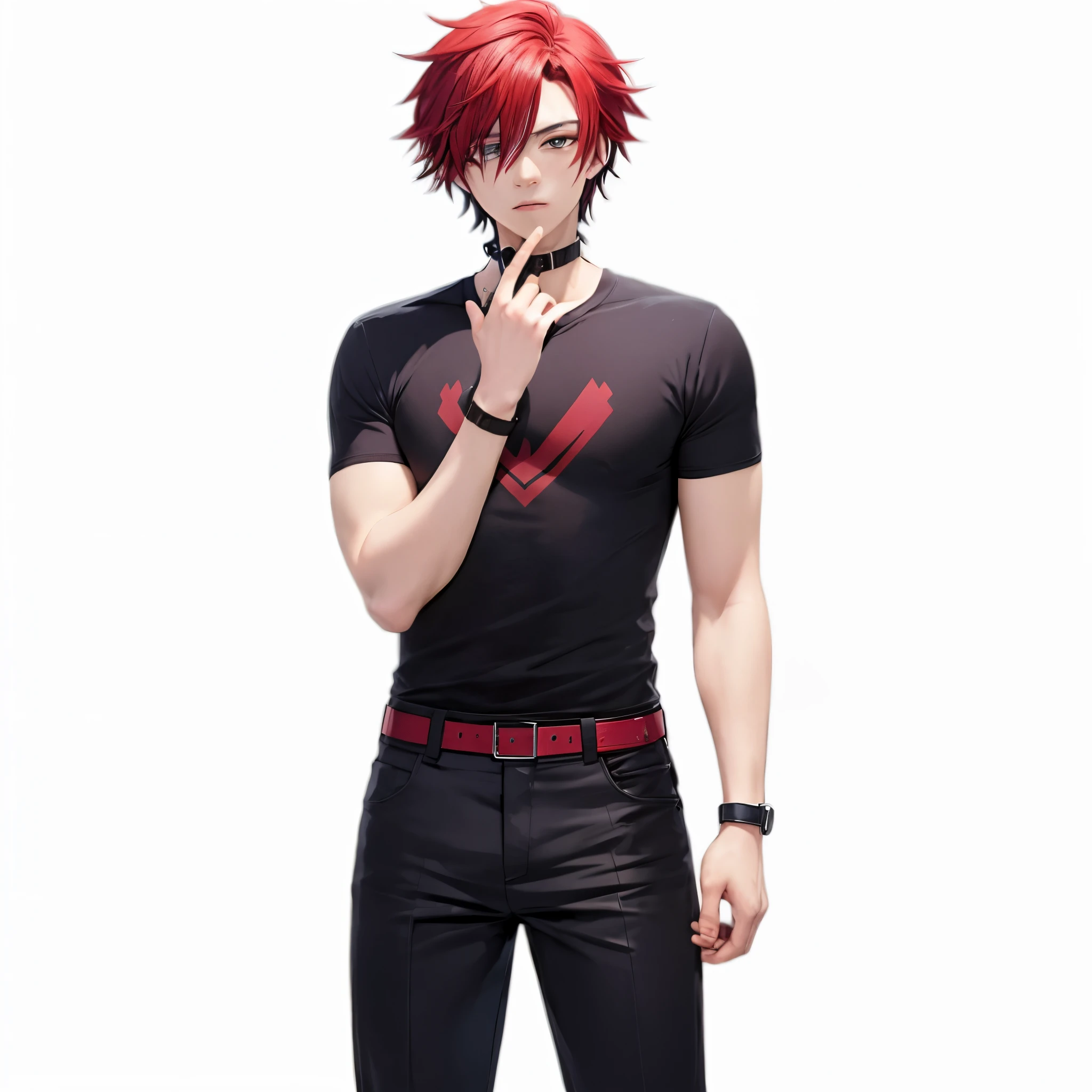 cara anime com cabelo vermelho e camisa preta posando para uma foto, arte oficial do personagem, pose de anime bonito, personagem de anime masculino, single character full body, homem bonito anime, official character illustration, cara de anime alto com olhos azuis, full body single character, personagem principal, Arte de Ryuta Ueda, arte cg anime suave, cara bonito na arte demon slayer