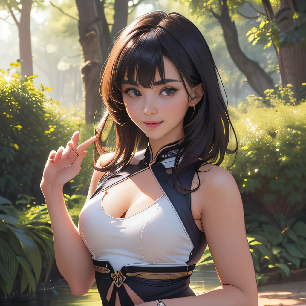 (Extremely detailed 8k wallpaper:2), (photo:2), (22 years old soigne Beautiful girl:2), (gives a lecture to friends:2), detailed (Face and eyes), (hyper realistic:1), (highly detailed:1), (epic realistic:1), rim light, (maximum details:1), cozy, (fullbody:1.3), (looking at viewer:2.0), (Woman's Attractive Qualities:2), (Attractive Woman:2), (Attractive:2), Smile, Intelligence, Empathy, Gracefulness, Sense of Style, Fitness, Grooming, Optimism, (Sensitivity:2), Sincerity, Romantic Gestures, Playfulness, Fashion Sense, (Sensuality:2), Charm, Modesty, Thoughtfulness, (Femininity:1), Flirtatiousness, Warmth, (Physical attractiveness:2), A beautiful smile, A love of life, strength and power, vulnerability, curiosity, wonder, love, (nature background:2), kawaii, waifu, Beautiful breasts, (attractive body:2), (Beautiful body:2), Beautiful pose, attractive pose, (Beautiful legs:1.0), (Beautiful clothes:1), (classic clothes:2), (elegant clothes:2), (European clothes:2), detailed clothes, (skirt:1), (blouse:1), (provocative pose)