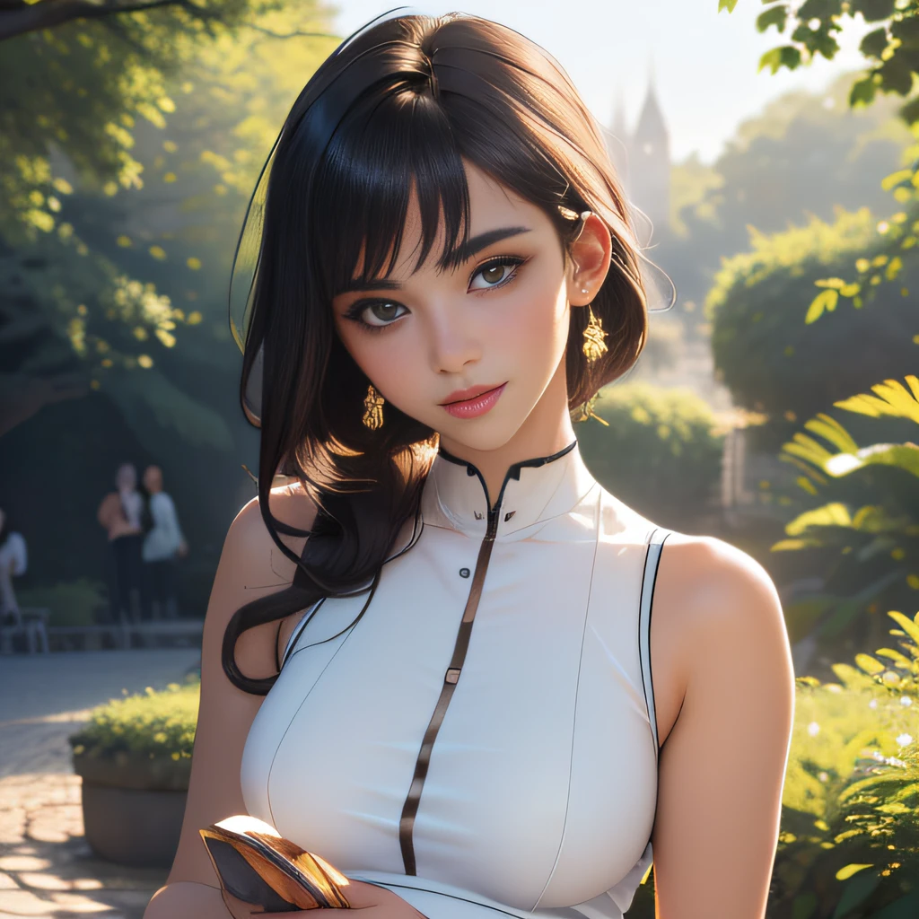 (Extremely detailed 8k wallpaper:2), (photo:2), (22 years old soigne Beautiful girl:2), (gives a lecture to friends:2), detailed (Face and eyes), (hyper realistic:1), (highly detailed:1), (epic realistic:1), rim light, (maximum details:1), cozy, (fullbody:1.3), (looking at viewer:2.0), (Woman's Attractive Qualities:2), (Attractive Woman:2), (Attractive:2), Smile, Intelligence, Empathy, Gracefulness, Sense of Style, Fitness, Grooming, Optimism, (Sensitivity:2), Sincerity, Romantic Gestures, Playfulness, Fashion Sense, (Sensuality:2), Charm, Modesty, Thoughtfulness, (Femininity:1), Flirtatiousness, Warmth, (Physical attractiveness:2), A beautiful smile, A love of life, strength and power, vulnerability, curiosity, wonder, love, (nature background:2), kawaii, waifu, Beautiful breasts, (attractive body:2), (Beautiful body:2), Beautiful pose, attractive pose, (Beautiful legs:1.0), (Beautiful clothes:1), (classic clothes:2), (elegant clothes:2), (European clothes:2), detailed clothes, (skirt:1), (blouse:1), (provocative pose)