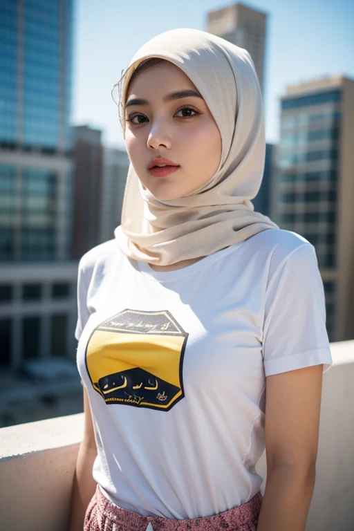 hijab girl wearing Al-Nasr t-shirt, UHD, masterpiece, anatomically correct, textured skin, super detail, high details, high quality, best quality, HD, 16k