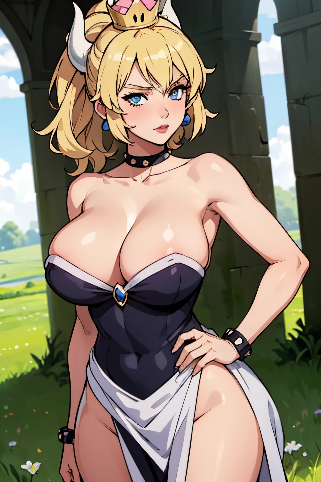 (master part:1.2), (best quality:1.2), olhos perfeitos, rosto perfeito, perfect lighting, 1girl, mature female in a field, medium blonde hair, curly hair, roupas detalhadas, fundo exterior detalhado, maquiagem, sombra, bushy eyelashes, fantasia, Looking at the Viewer, primavera