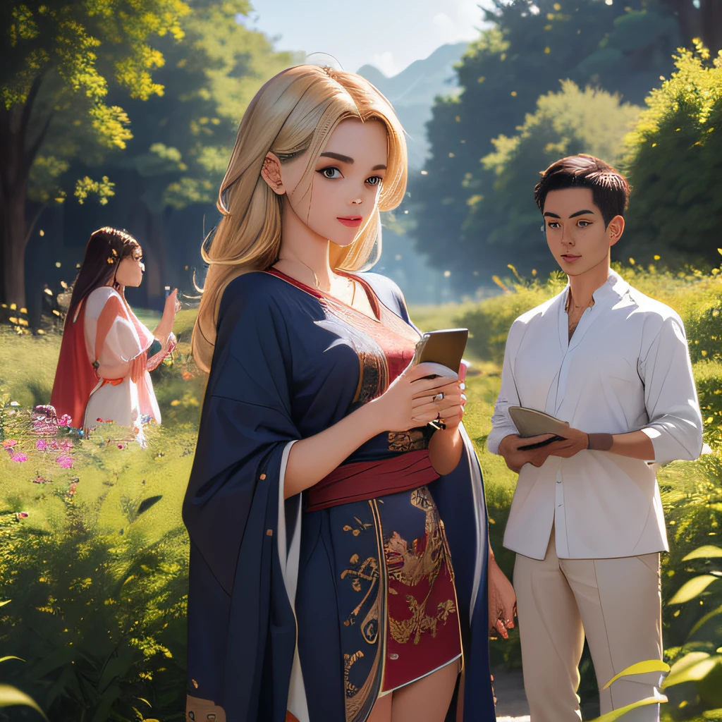 (Extremely detailed 8k wallpaper:2), (photo:2), (26 years old soigne Beautiful girl:2), (gives a lecture to friends:2), detailed (Face and eyes), (hyper realistic:1), (highly detailed:1), (epic realistic:1), rim light, (maximum details:1), cozy, (fullbody:1.3), (looking at viewer:2), (Woman's Attractive Qualities:2), (Attractive Woman:2), (Attractive:2), Smile, Intelligence, Empathy, Gracefulness, Sense of Style, Fitness, Grooming, Optimism, (Sensitivity:2), Sincerity, Romantic Gestures, Playfulness, Fashion Sense, (Sensuality:2), Charm, Modesty, Thoughtfulness, (Femininity:1), Flirtatiousness, Warmth, (Physical attractiveness:2), A beautiful smile, A love of life, strength and power, vulnerability, curiosity, wonder, love, (nature background:2), kawaii, waifu, Beautiful breasts, (attractive body:2), (Beautiful body:2), Beautiful pose, attractive pose, (Beautiful legs:1.0), (Beautiful clothes:1), (classic clothes:2), (elegant clothes:2), (European clothes:2), detailed clothes, (skirt:1), (blouse:1), (provocative pose)