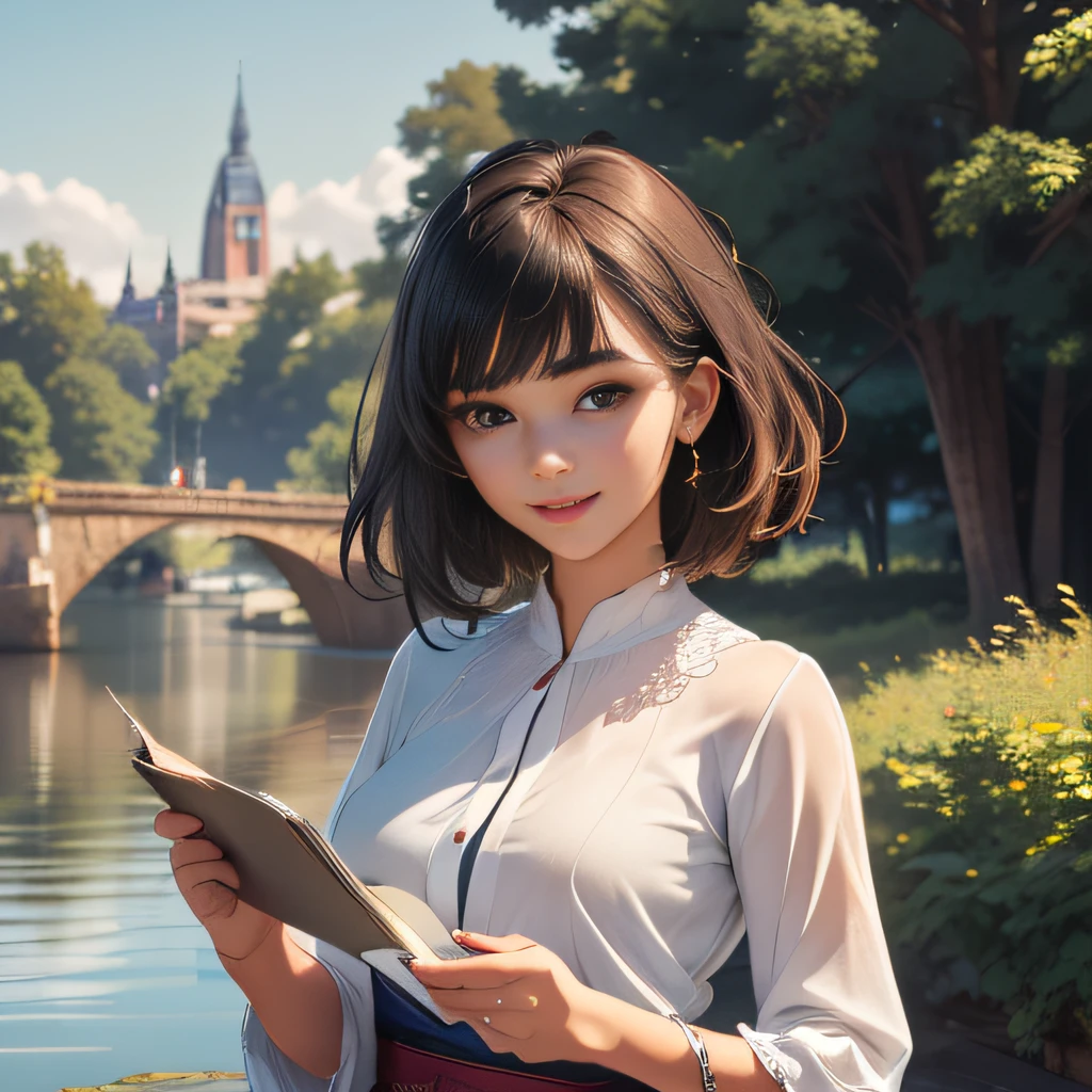 (Extremely detailed 8k wallpaper:2), (photo:2), (26 years old soigne Beautiful girl:2), (gives a lecture to friends:2), detailed (Face and eyes), (hyper realistic:1), (highly detailed:1), (epic realistic:1), rim light, (maximum details:1), cozy, (fullbody:1.3), (looking at viewer:2), (Woman's Attractive Qualities:2), (Attractive Woman:2), (Attractive:2), Smile, Intelligence, Empathy, Gracefulness, Sense of Style, Fitness, Grooming, Optimism, (Sensitivity:2), Sincerity, Romantic Gestures, Playfulness, Fashion Sense, (Sensuality:2), Charm, Modesty, Thoughtfulness, (Femininity:1), Flirtatiousness, Warmth, (Physical attractiveness:2), A beautiful smile, A love of life, strength and power, vulnerability, curiosity, wonder, love, (nature background:2), kawaii, waifu, Beautiful breasts, (attractive body:2), (Beautiful body:2), Beautiful pose, attractive pose, (Beautiful legs:1.0), (Beautiful clothes:1), (classic clothes:2), (elegant clothes:2), (European clothes:2), detailed clothes, (skirt:1), (blouse:1), (provocative pose)