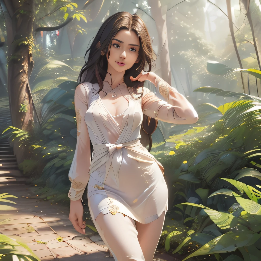 (Extremely detailed 8k wallpaper:2), (photo:2), (26 years old soigne Beautiful girl:2), (gives a lecture to friends:2), detailed (Face and eyes), (hyper realistic:1), (highly detailed:1), (epic realistic:1), rim light, (maximum details:1), cozy, (fullbody:1.3), (looking at viewer:2), (Woman's Attractive Qualities:2), (Attractive Woman:2), (Attractive:2), Smile, Intelligence, Empathy, Gracefulness, Sense of Style, Fitness, Grooming, Optimism, (Sensitivity:2), Sincerity, Romantic Gestures, Playfulness, Fashion Sense, (Sensuality:2), Charm, Modesty, Thoughtfulness, (Femininity:1), Flirtatiousness, Warmth, (Physical attractiveness:2), A beautiful smile, A love of life, strength and power, vulnerability, curiosity, wonder, love, (nature background:2), kawaii, waifu, Beautiful breasts, (attractive body:2), (Beautiful body:2), Beautiful pose, attractive pose, (Beautiful legs:1.0), (Beautiful clothes:1), (classic clothes:2), (elegant clothes:2), (European clothes:2), detailed clothes, (skirt:1), (blouse:1), (provocative pose)
